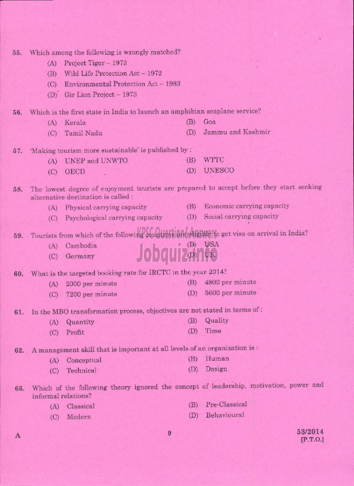 Kerala PSC Question Paper - LECTURER IN TRAVEL AND TOURISM KERALA COLLEGIATE EDUCATION-7