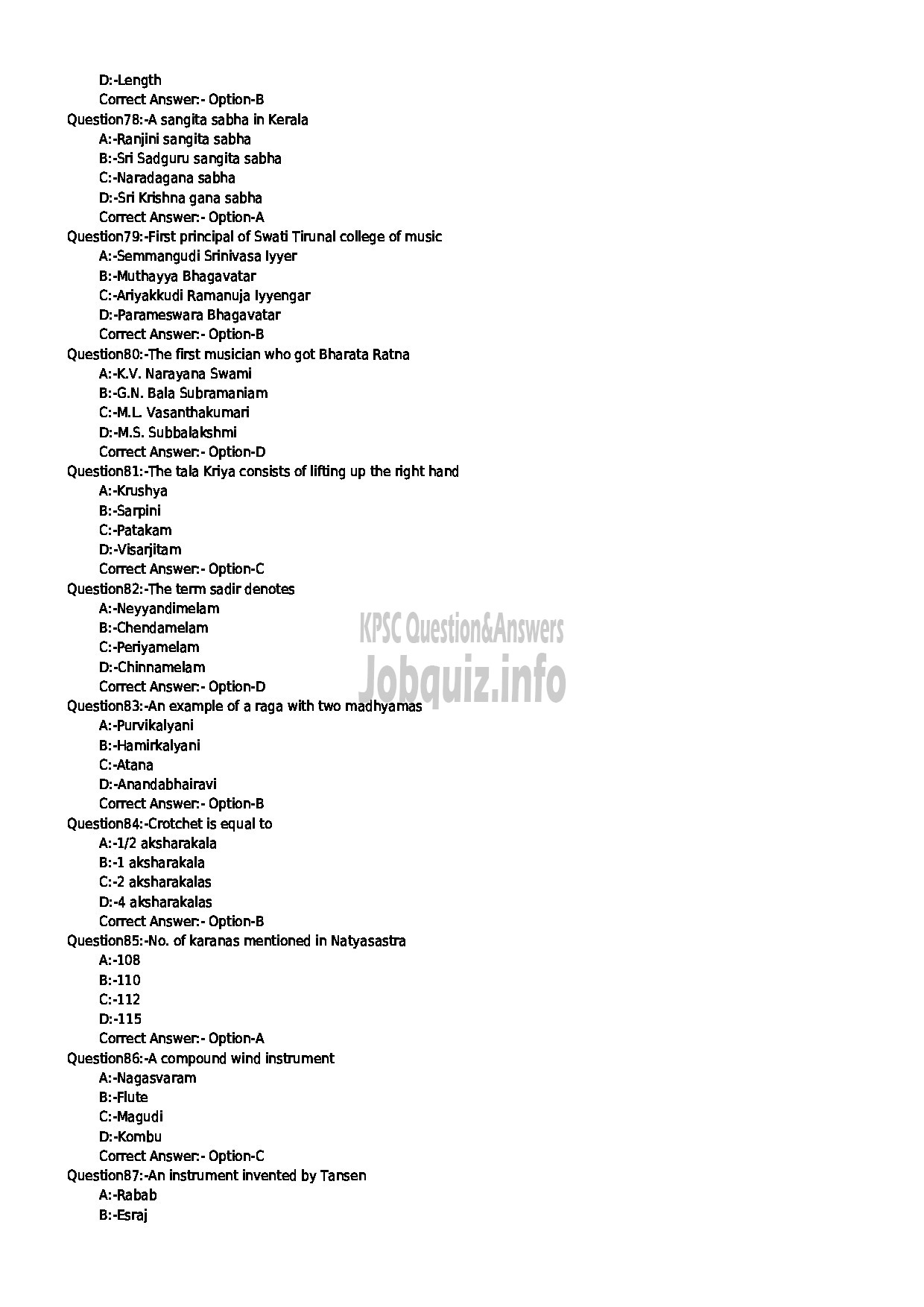 Kerala PSC Question Paper - LECTURER IN VOCAL COLLEGIATE EDUCATION MUSIC COLLEGES-9