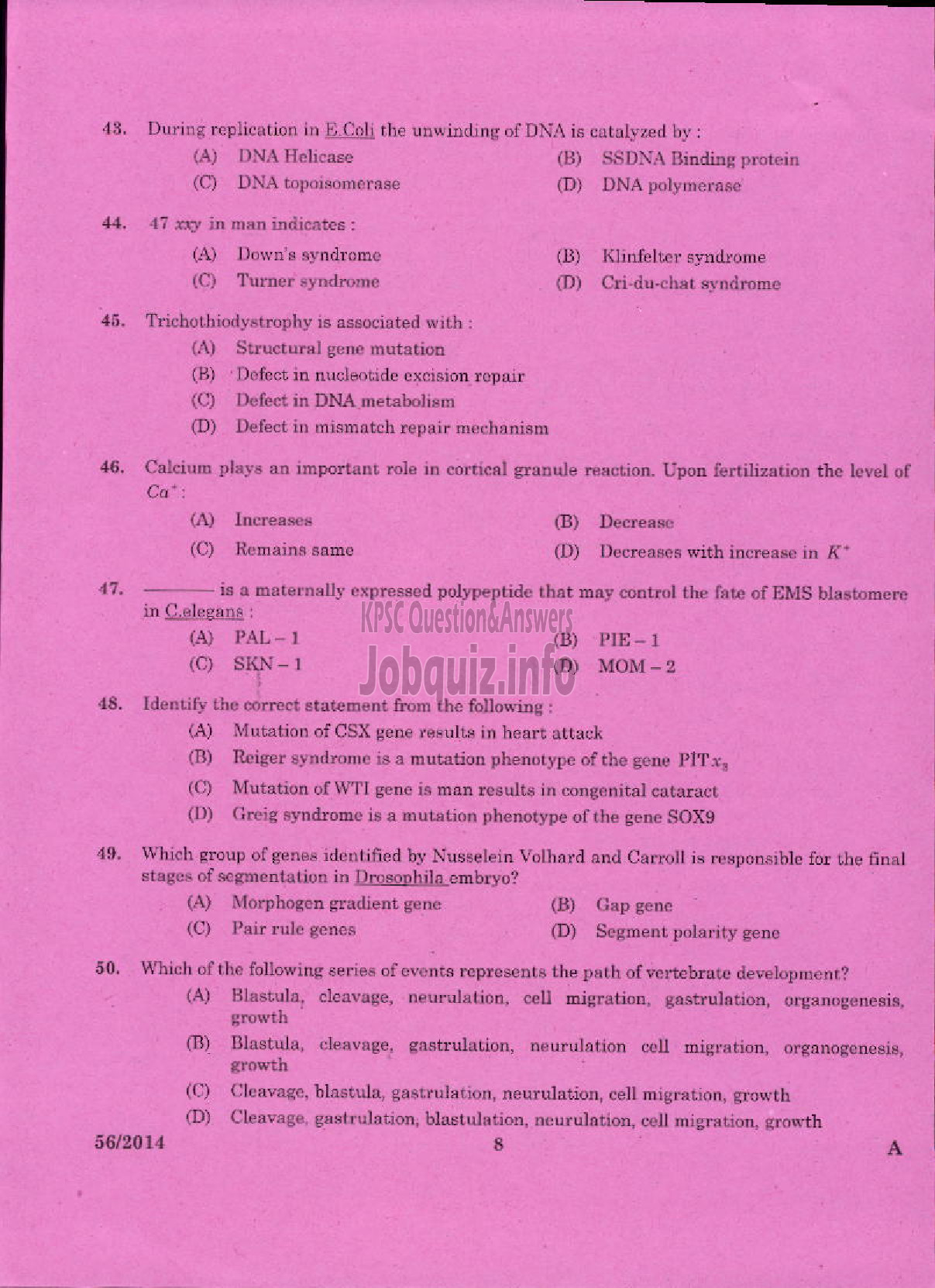 Kerala PSC Question Paper - LECTURER IN ZOOLOGY KERALA COLLEGIATE EDUCATION-6
