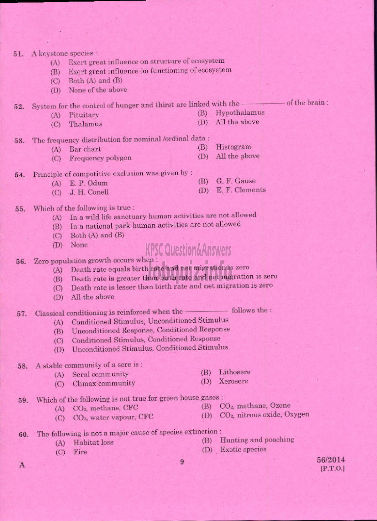 Kerala PSC Question Paper - LECTURER IN ZOOLOGY KERALA COLLEGIATE EDUCATION-7