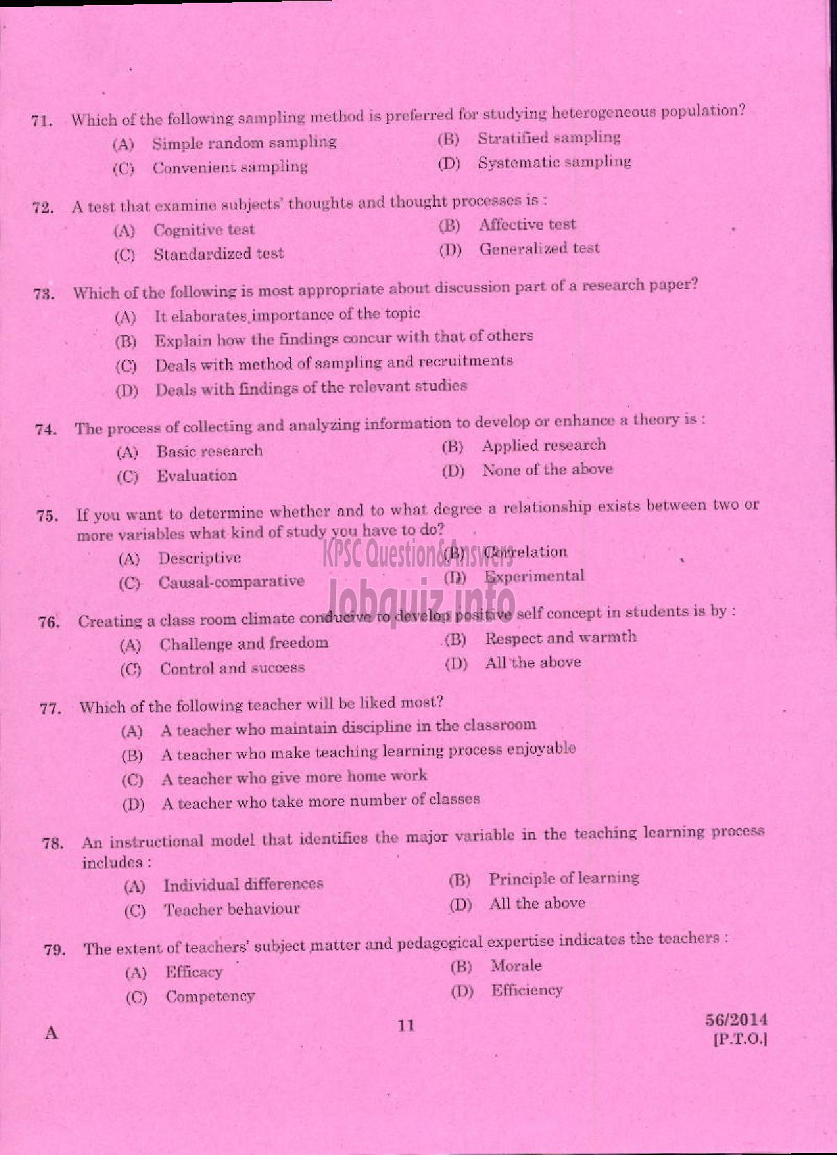 Kerala PSC Question Paper - LECTURER IN ZOOLOGY KERALA COLLEGIATE EDUCATION-9