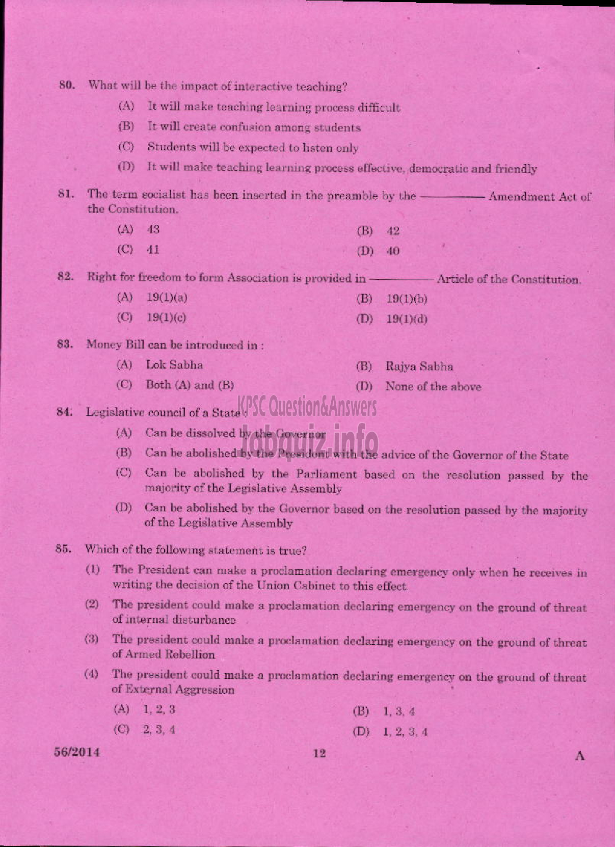 Kerala PSC Question Paper - LECTURER IN ZOOLOGY KERALA COLLEGIATE EDUCATION-10