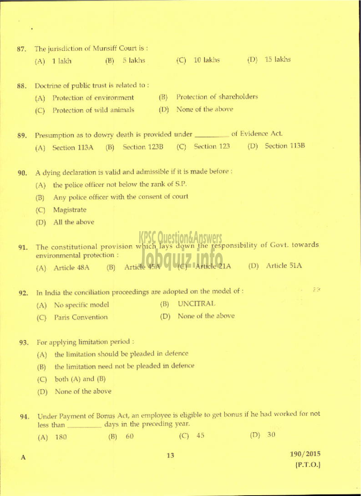 Kerala PSC Question Paper - LEGAL ASSISTANT GR II LAW GOVT SECRETARIAT-11