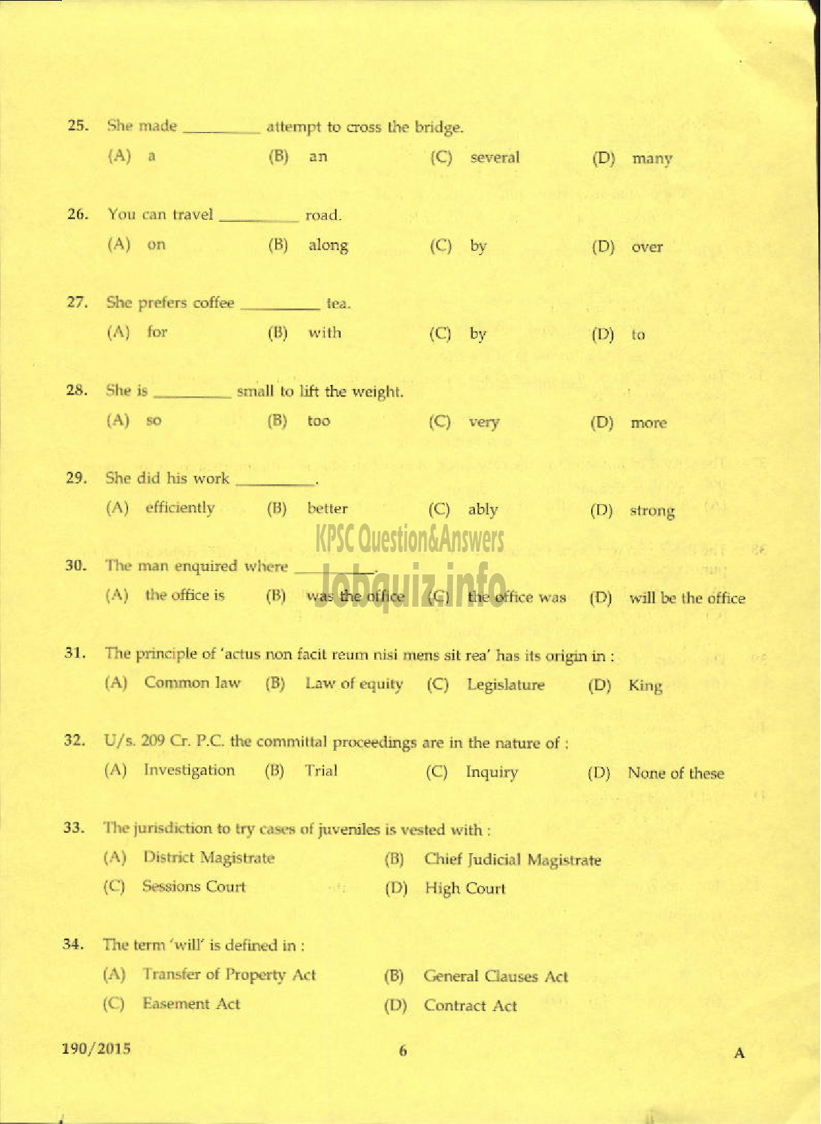 Kerala PSC Question Paper - LEGAL ASSISTANT GR II LAW GOVT SECRETARIAT-4