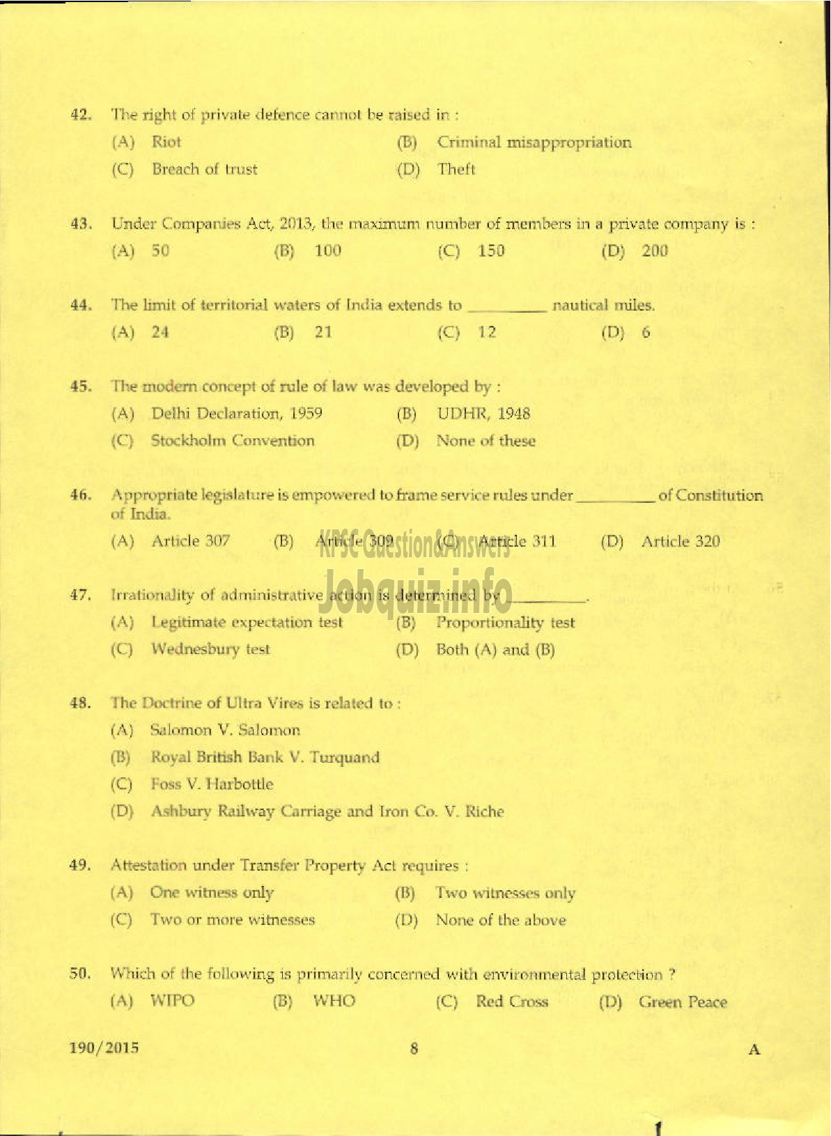 Kerala PSC Question Paper - LEGAL ASSISTANT GR II LAW GOVT SECRETARIAT-6