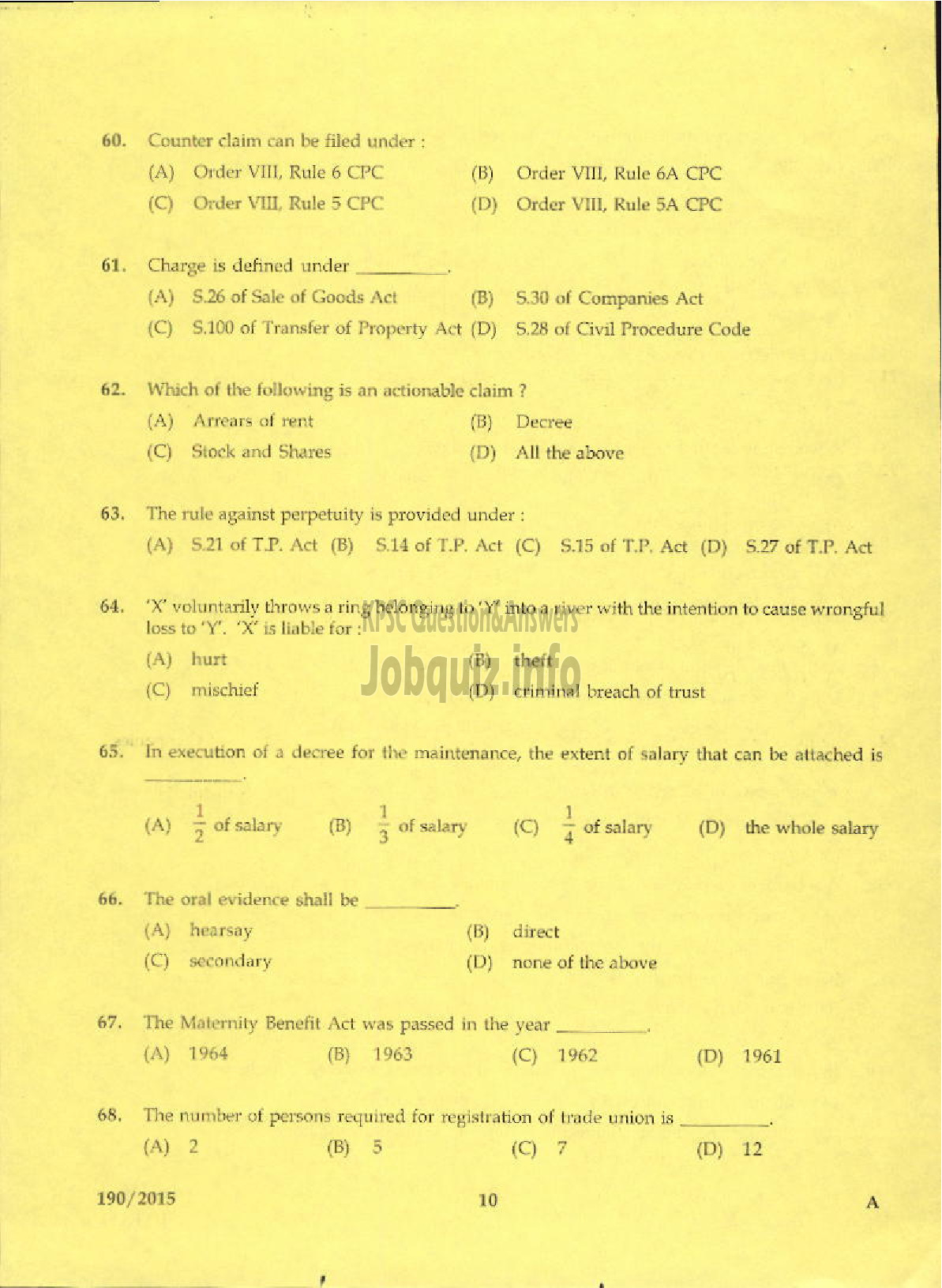 Kerala PSC Question Paper - LEGAL ASSISTANT GR II LAW GOVT SECRETARIAT-8