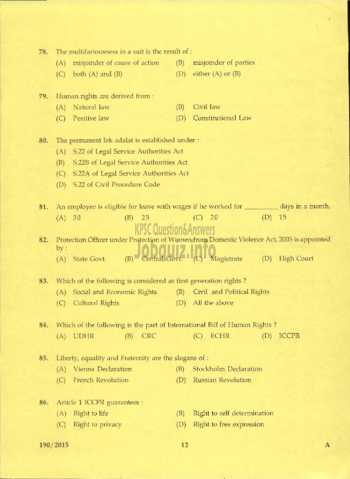 Kerala PSC Question Paper - LEGAL ASSISTANT GR II LAW GOVT SECRETARIAT-10