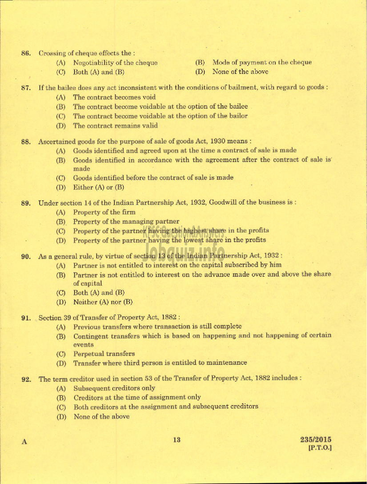 Kerala PSC Question Paper - LEGAL OFFICER KERALA FINANCIAL CORPORATION-11