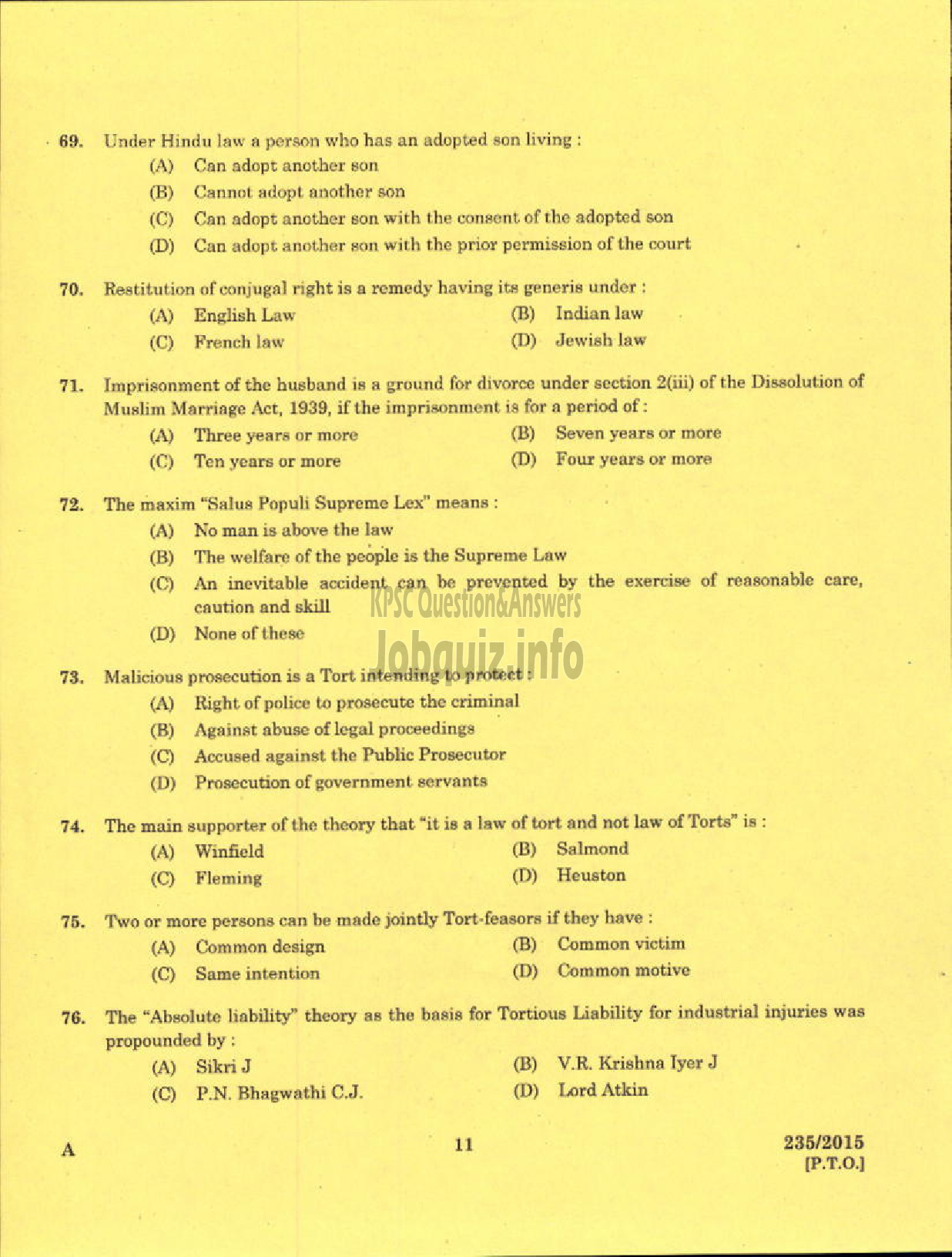 Kerala PSC Question Paper - LEGAL OFFICER KERALA FINANCIAL CORPORATION-9