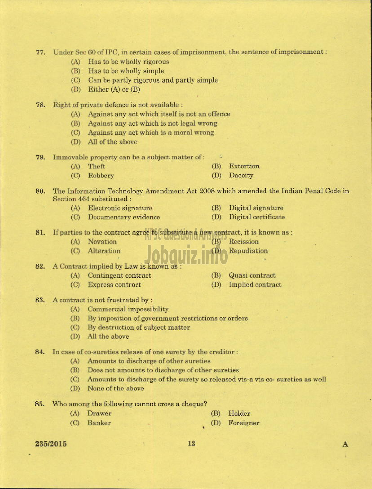 Kerala PSC Question Paper - LEGAL OFFICER KERALA FINANCIAL CORPORATION-10