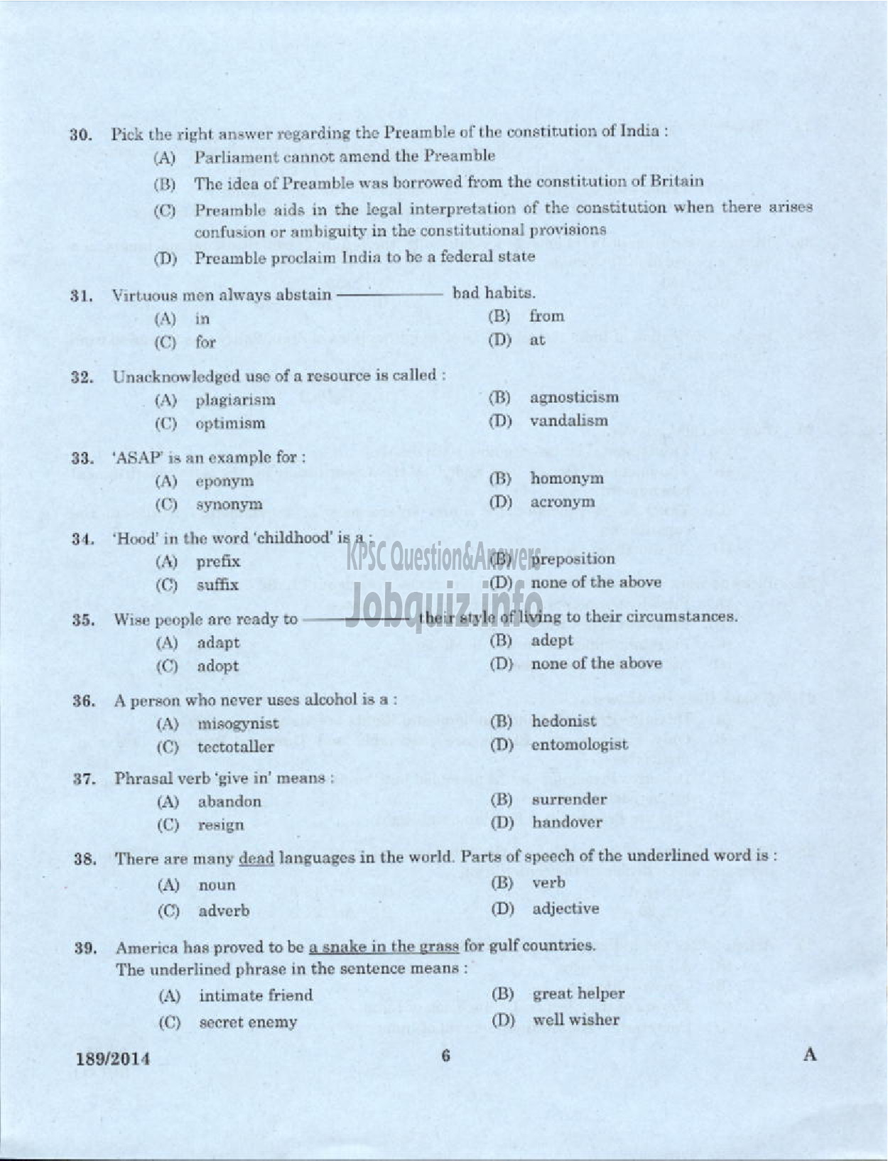 Kerala PSC Question Paper - LEGAL OFFICER KERALA FINANCIAL CORPORATION ALPY IDKY EKM-4