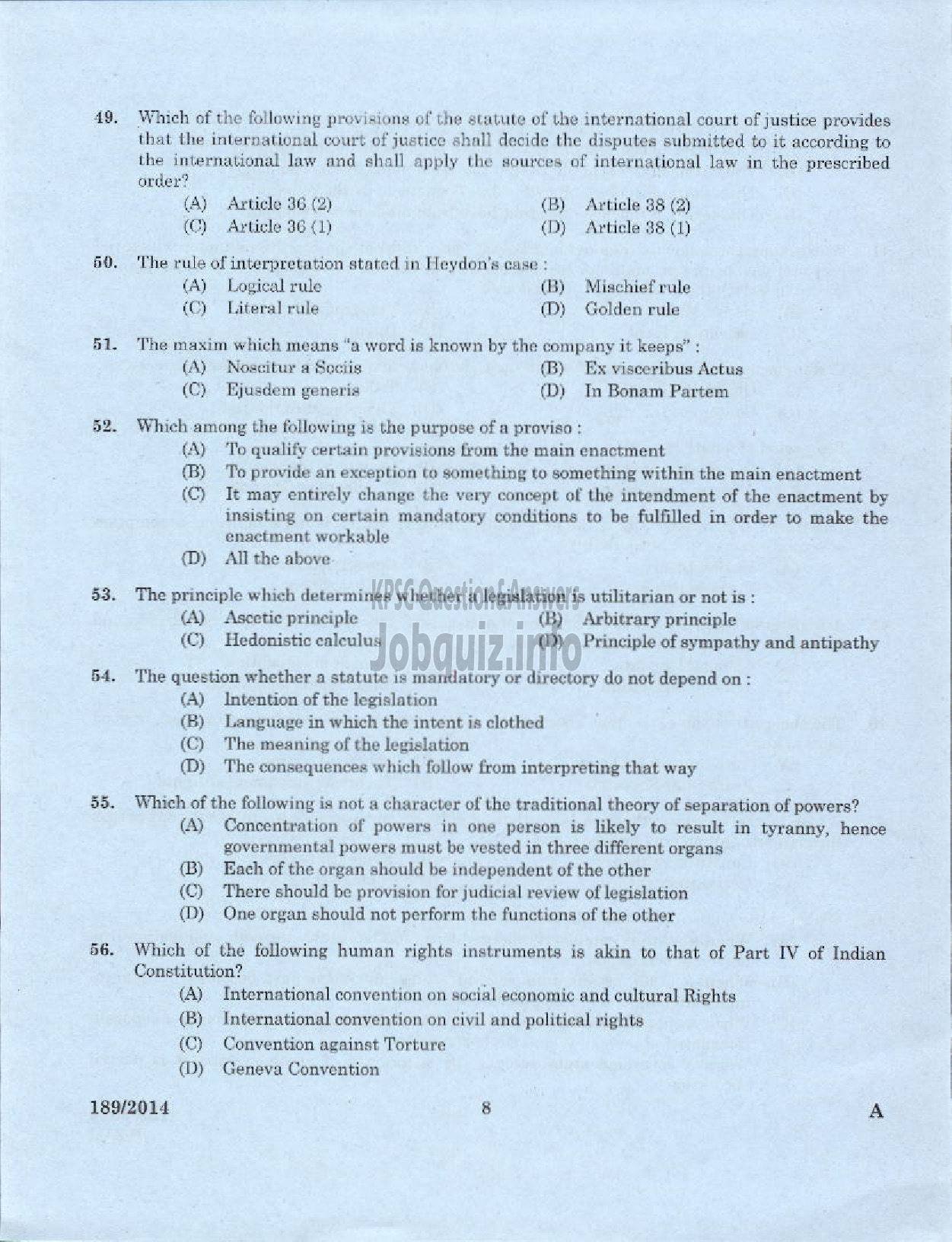 Kerala PSC Question Paper - LEGAL OFFICER KERALA FINANCIAL CORPORATION ALPY IDKY EKM-6