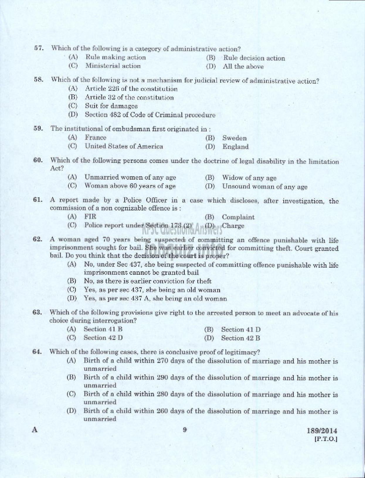 Kerala PSC Question Paper - LEGAL OFFICER KERALA FINANCIAL CORPORATION ALPY IDKY EKM-7