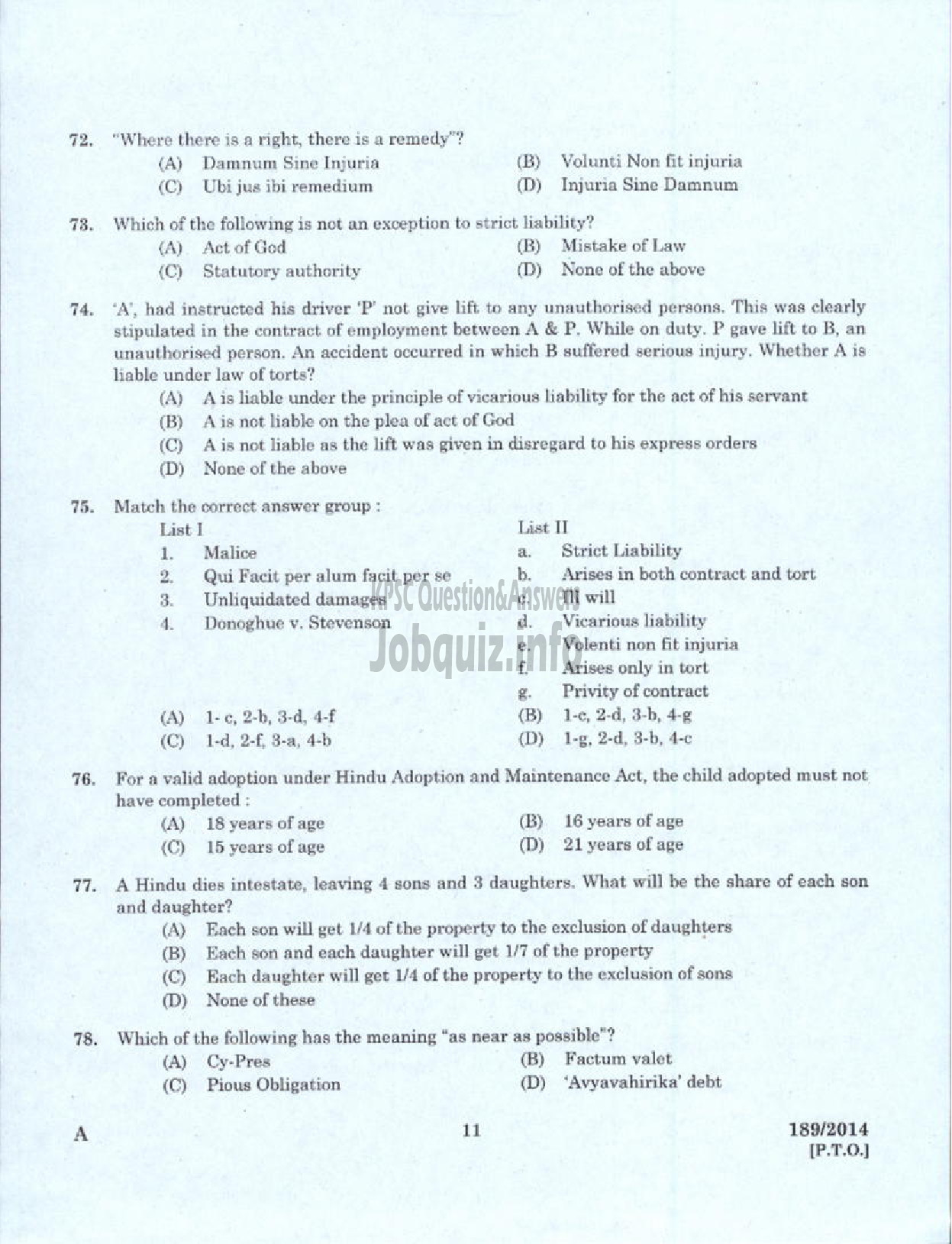 Kerala PSC Question Paper - LEGAL OFFICER KERALA FINANCIAL CORPORATION ALPY IDKY EKM-9