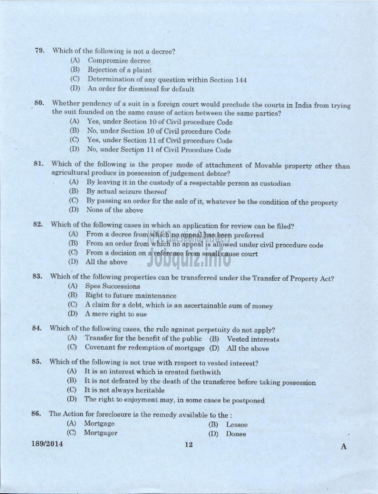 Kerala PSC Question Paper - LEGAL OFFICER KERALA FINANCIAL CORPORATION ALPY IDKY EKM-10