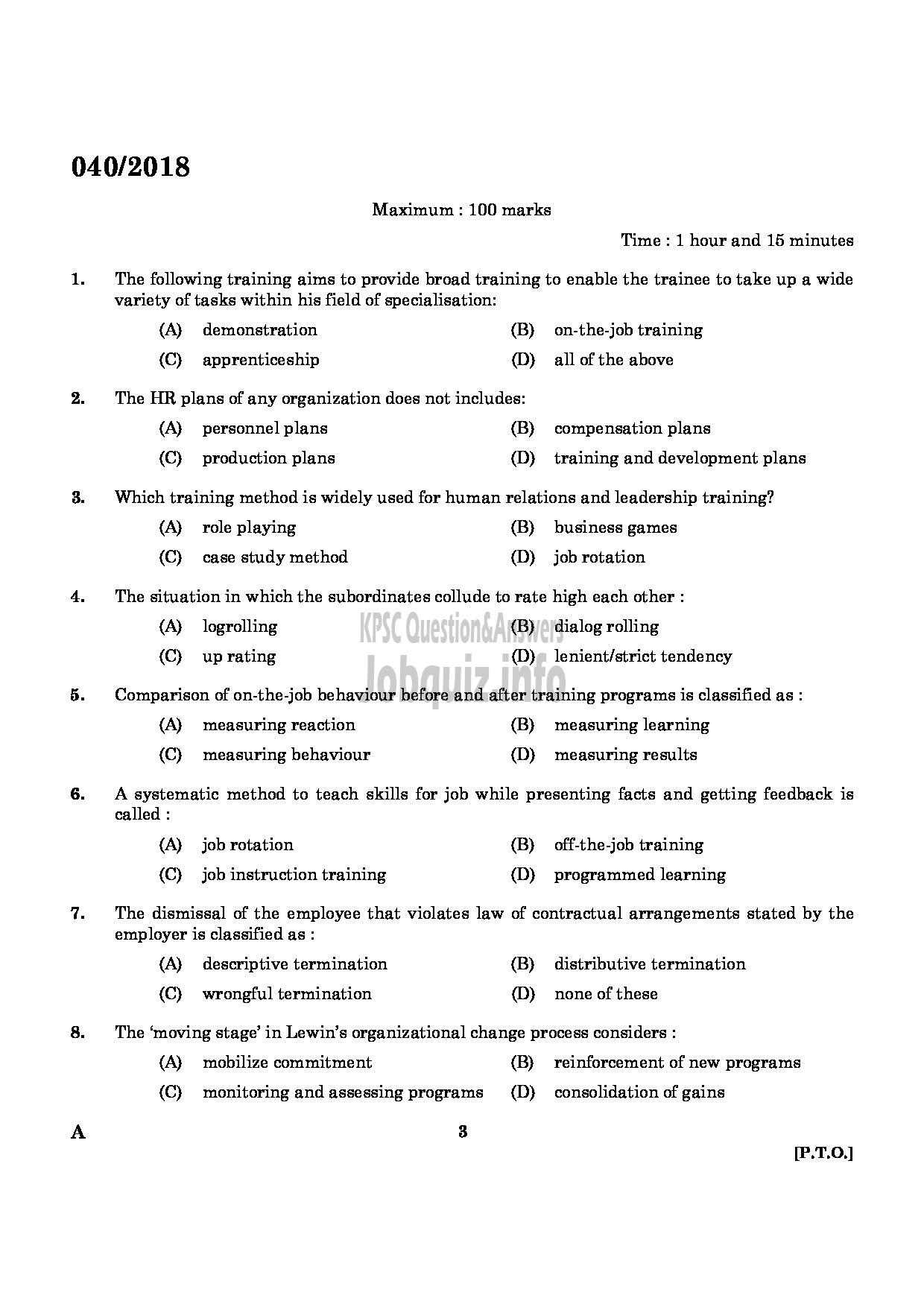 Kerala PSC Question Paper - LIAISON OFFICER CUM ASSISTANT PERSONNEL OFFICER KELPALM-1