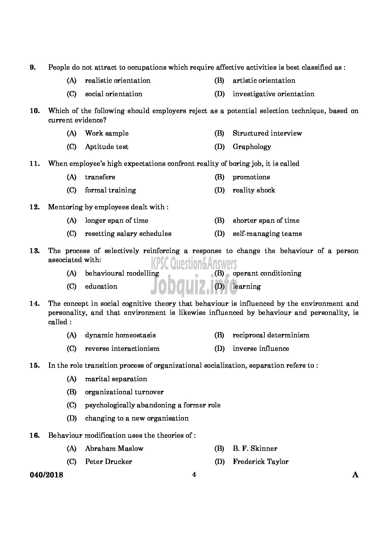 Kerala PSC Question Paper - LIAISON OFFICER CUM ASSISTANT PERSONNEL OFFICER KELPALM-2