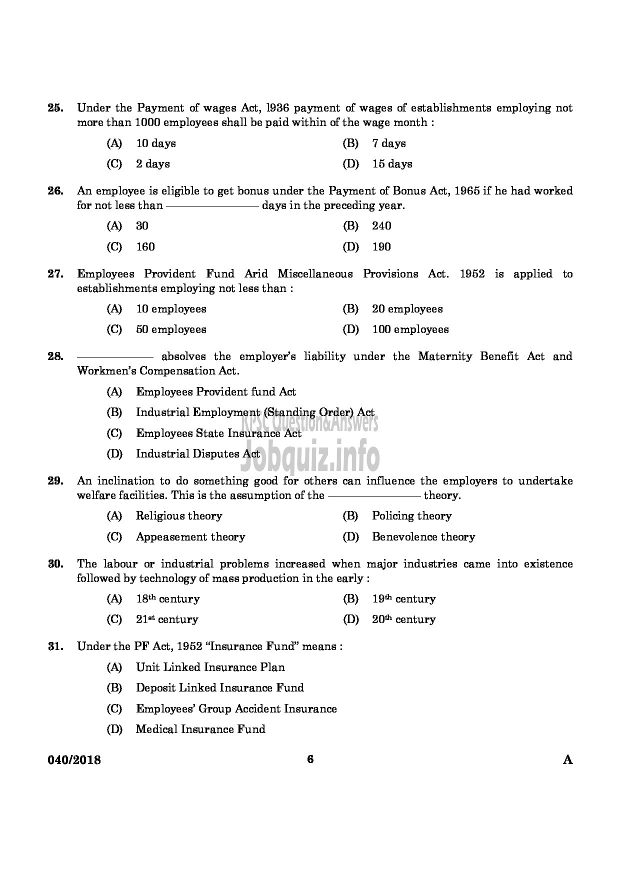 Kerala PSC Question Paper - LIAISON OFFICER CUM ASSISTANT PERSONNEL OFFICER KELPALM-4