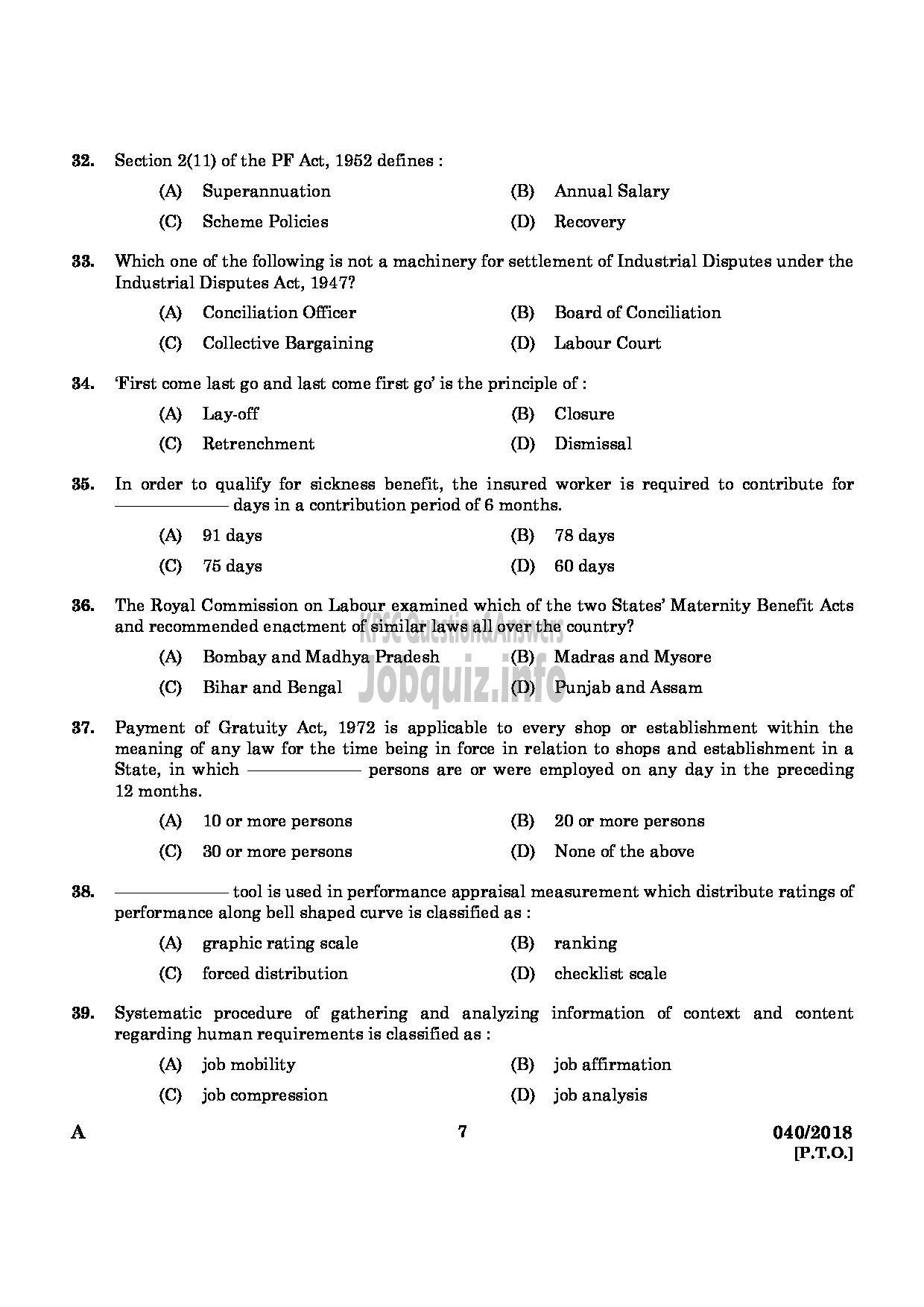 Kerala PSC Question Paper - LIAISON OFFICER CUM ASSISTANT PERSONNEL OFFICER KELPALM-5