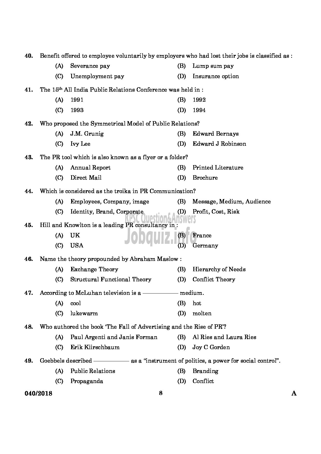 Kerala PSC Question Paper - LIAISON OFFICER CUM ASSISTANT PERSONNEL OFFICER KELPALM-6