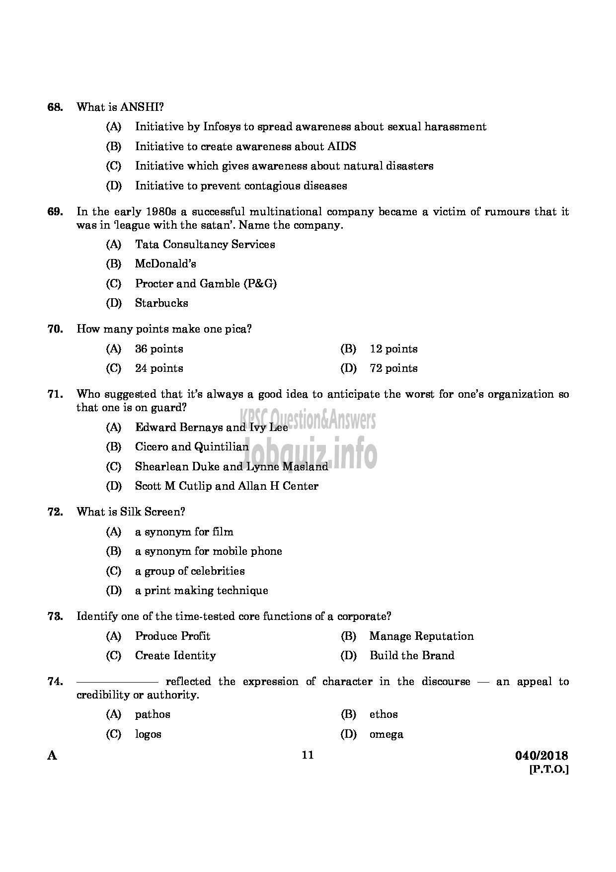 Kerala PSC Question Paper - LIAISON OFFICER CUM ASSISTANT PERSONNEL OFFICER KELPALM-9