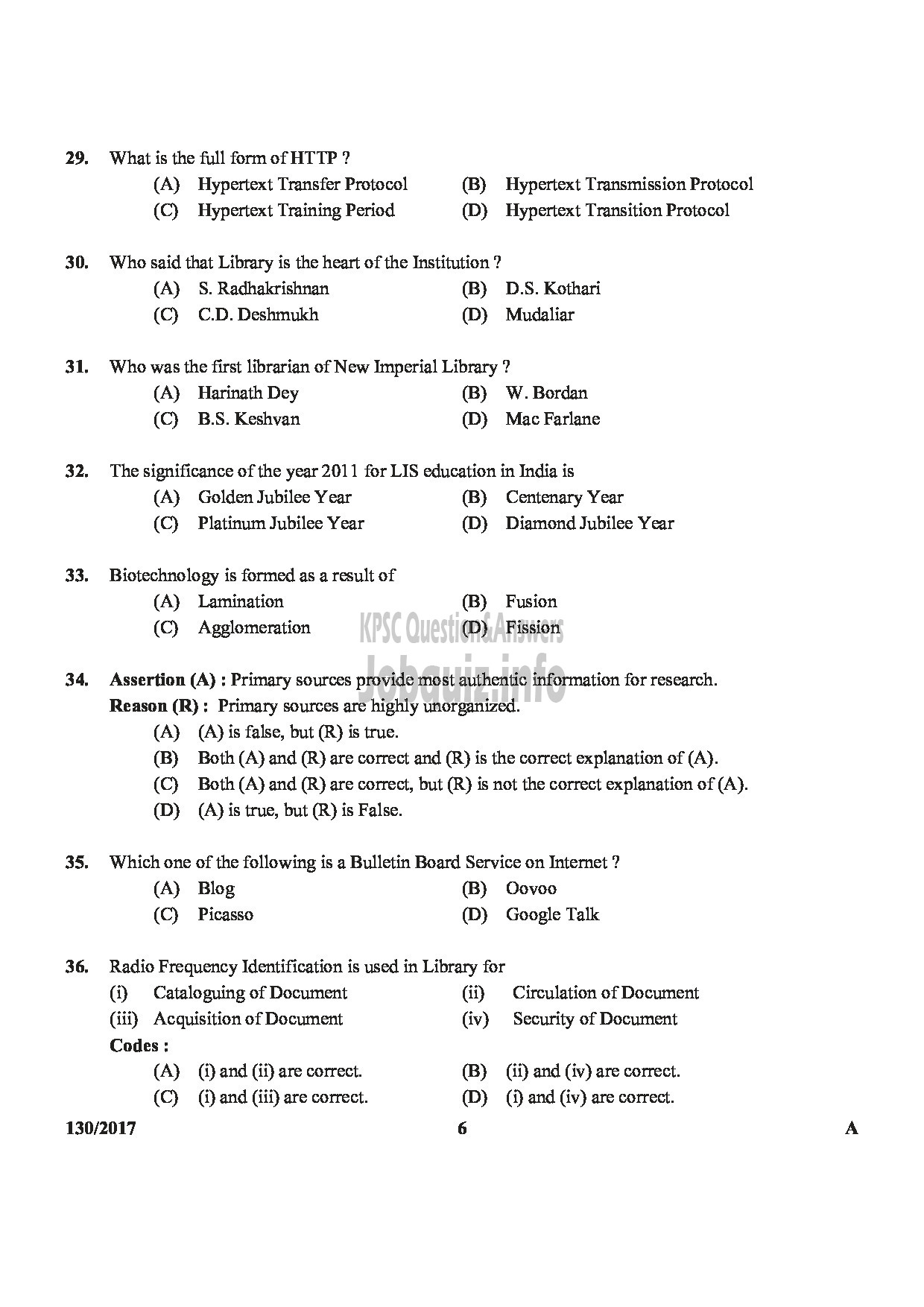 Kerala PSC Question Paper - LIBRARIAN GRADE IV PANCHAYAT-6