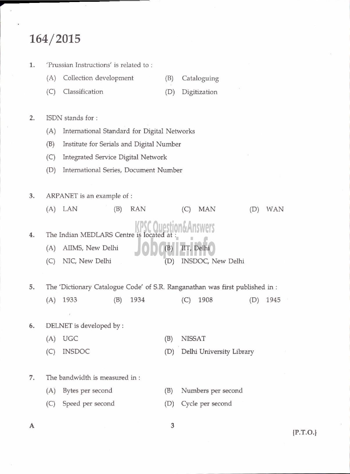 Kerala PSC Question Paper - LIBRARIAN GR III STATE CENTRAL LIBRARY-1