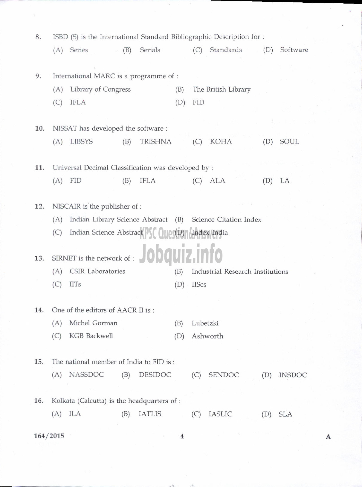 Kerala PSC Question Paper - LIBRARIAN GR III STATE CENTRAL LIBRARY-2