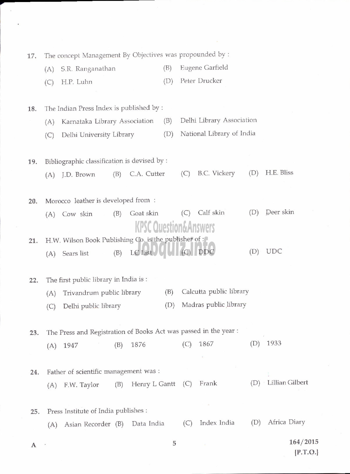 Kerala PSC Question Paper - LIBRARIAN GR III STATE CENTRAL LIBRARY-3