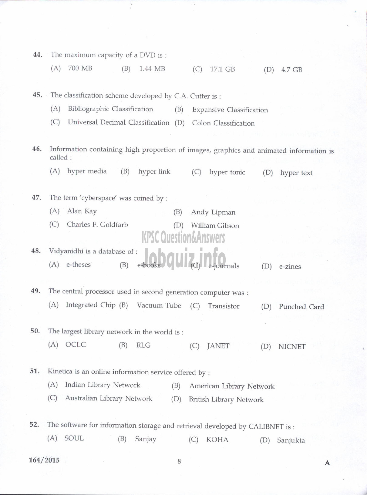 Kerala PSC Question Paper - LIBRARIAN GR III STATE CENTRAL LIBRARY-6