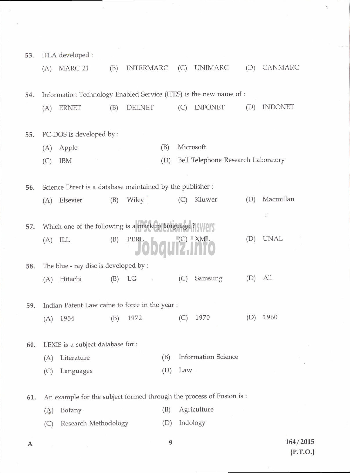 Kerala PSC Question Paper - LIBRARIAN GR III STATE CENTRAL LIBRARY-7