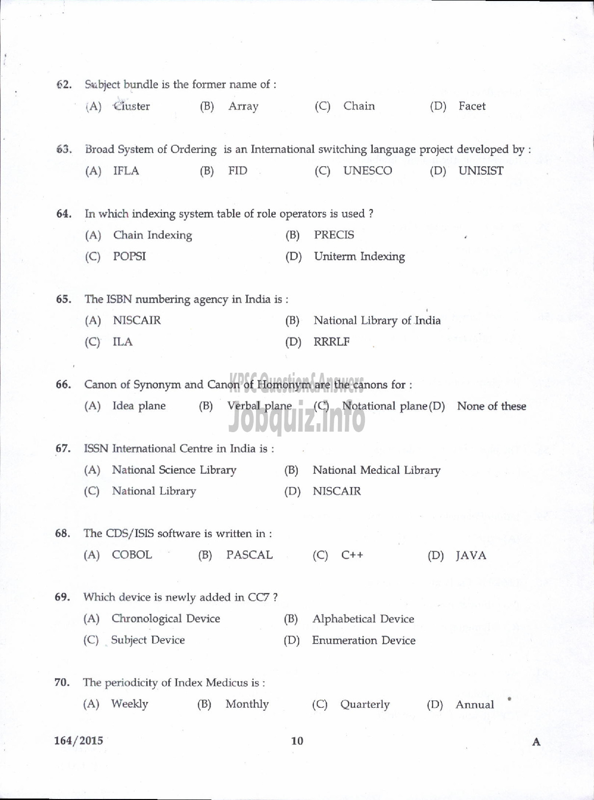 Kerala PSC Question Paper - LIBRARIAN GR III STATE CENTRAL LIBRARY-8