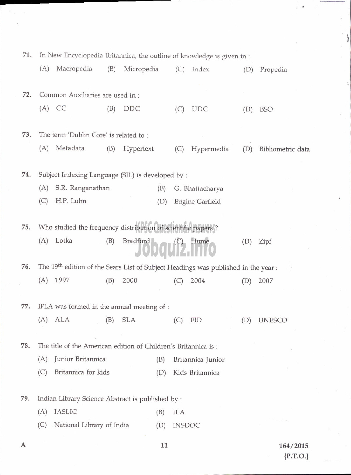 Kerala PSC Question Paper - LIBRARIAN GR III STATE CENTRAL LIBRARY-9