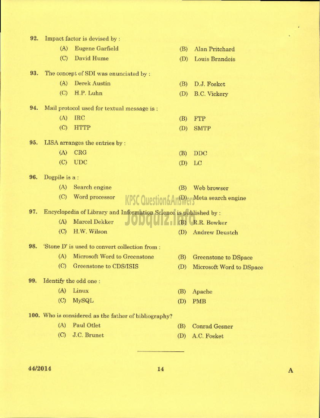 Kerala PSC Question Paper - LIBRARIAN GR II ALAPPUZHA KERALA MUNICIPAL COMMON SERVICE-12