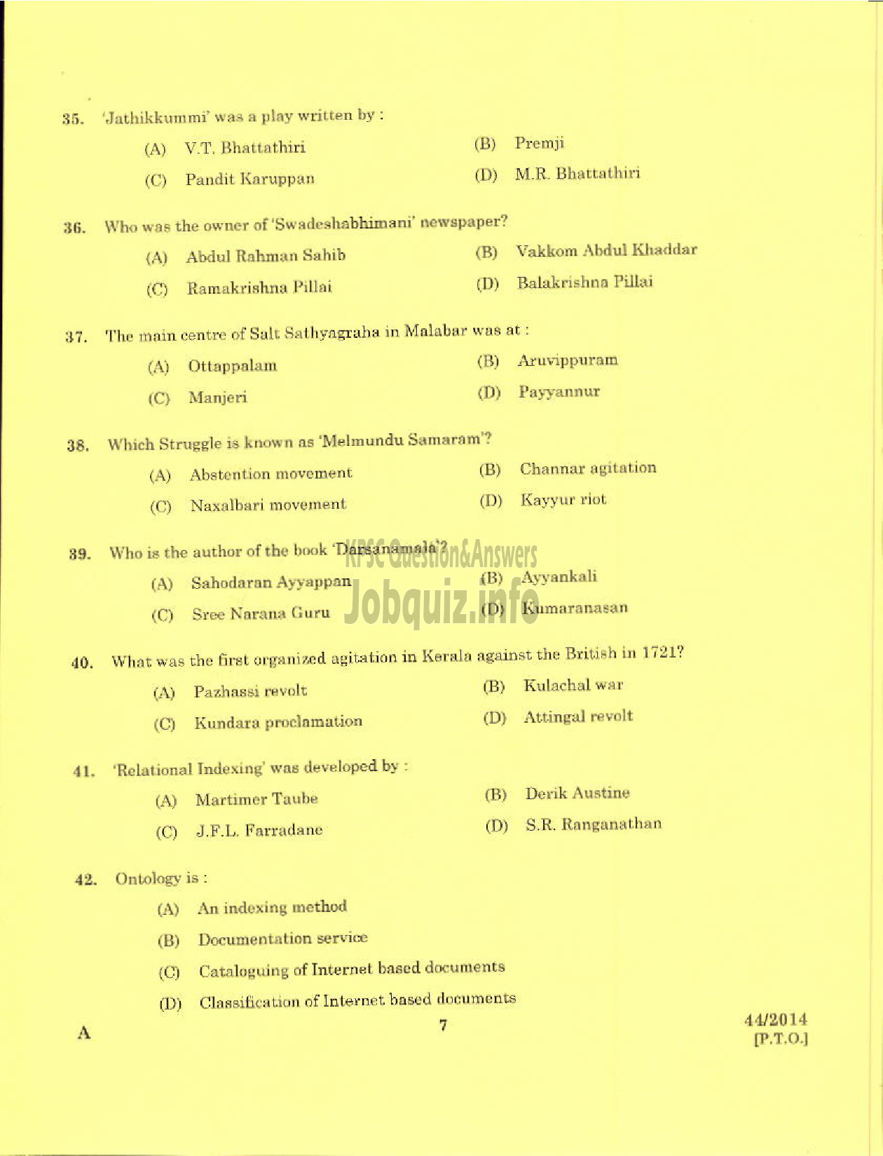 Kerala PSC Question Paper - LIBRARIAN GR II ALAPPUZHA KERALA MUNICIPAL COMMON SERVICE-5