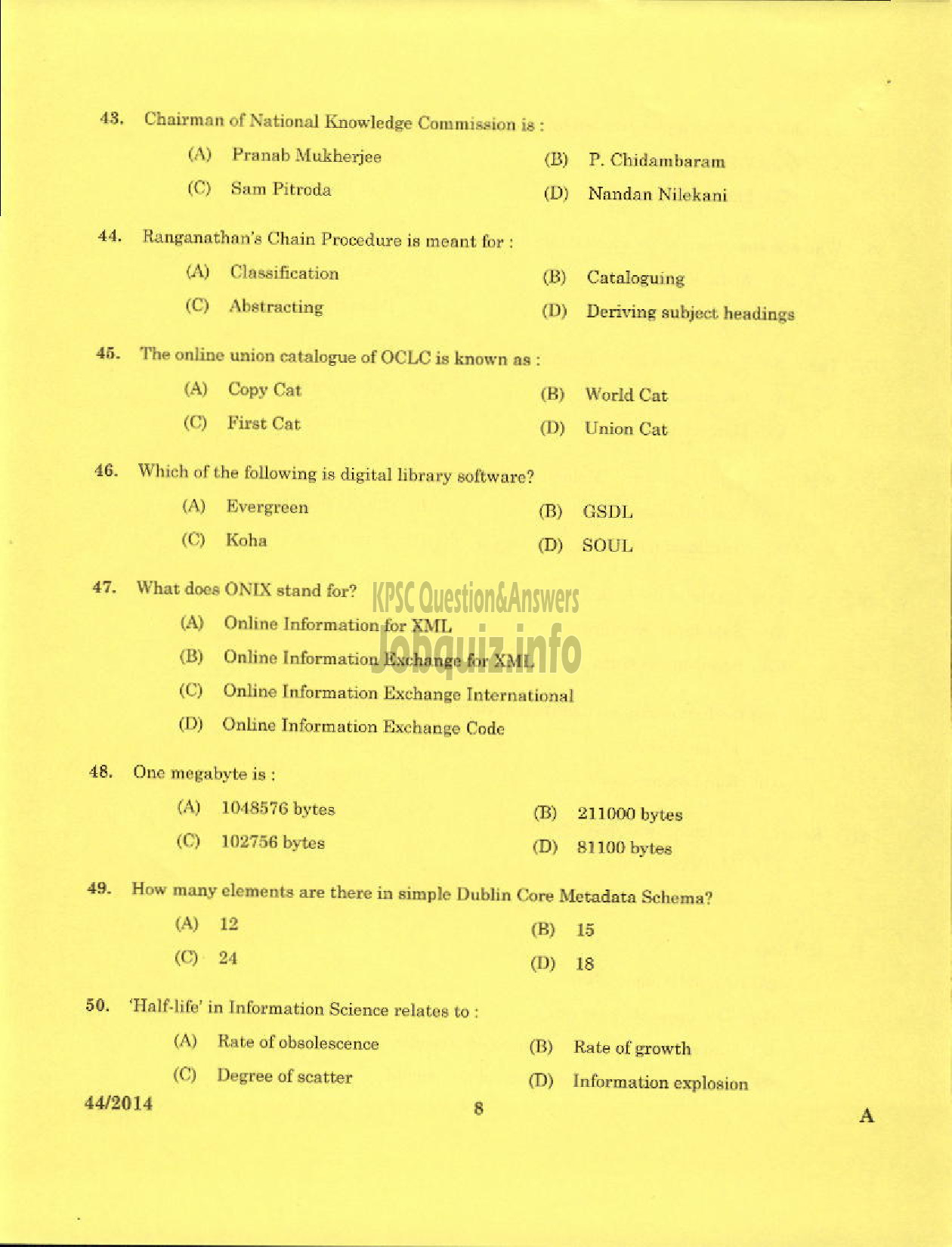 Kerala PSC Question Paper - LIBRARIAN GR II ALAPPUZHA KERALA MUNICIPAL COMMON SERVICE-6
