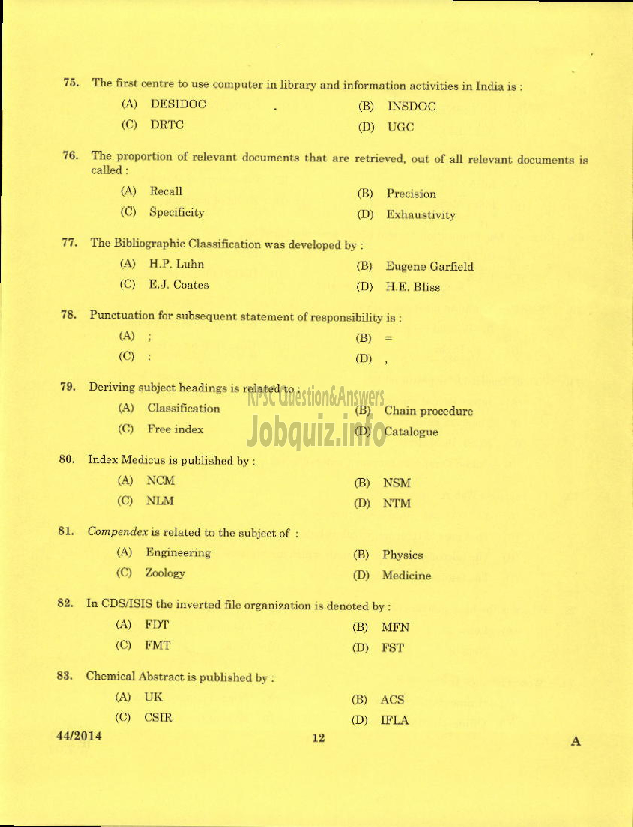 Kerala PSC Question Paper - LIBRARIAN GR II ALAPPUZHA KERALA MUNICIPAL COMMON SERVICE-10