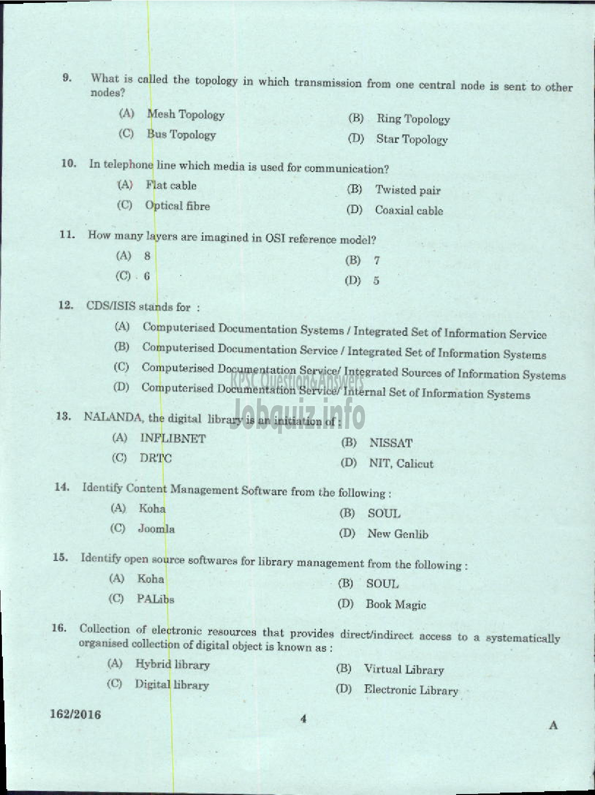 Kerala PSC Question Paper - LIBRARIAN GR IV KERALA COMMON POOL LIBRARY-2