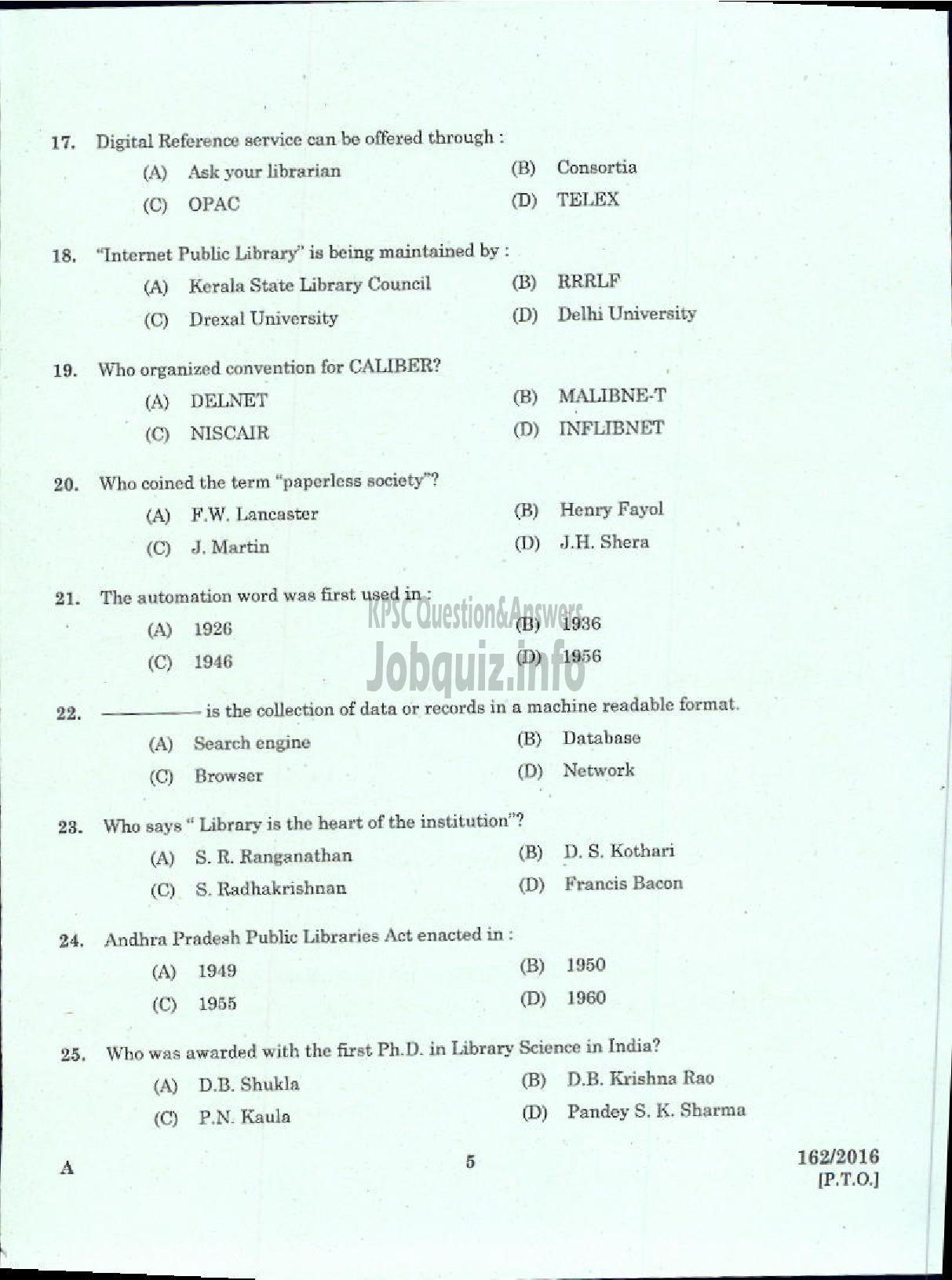 Kerala PSC Question Paper - LIBRARIAN GR IV KERALA COMMON POOL LIBRARY-3
