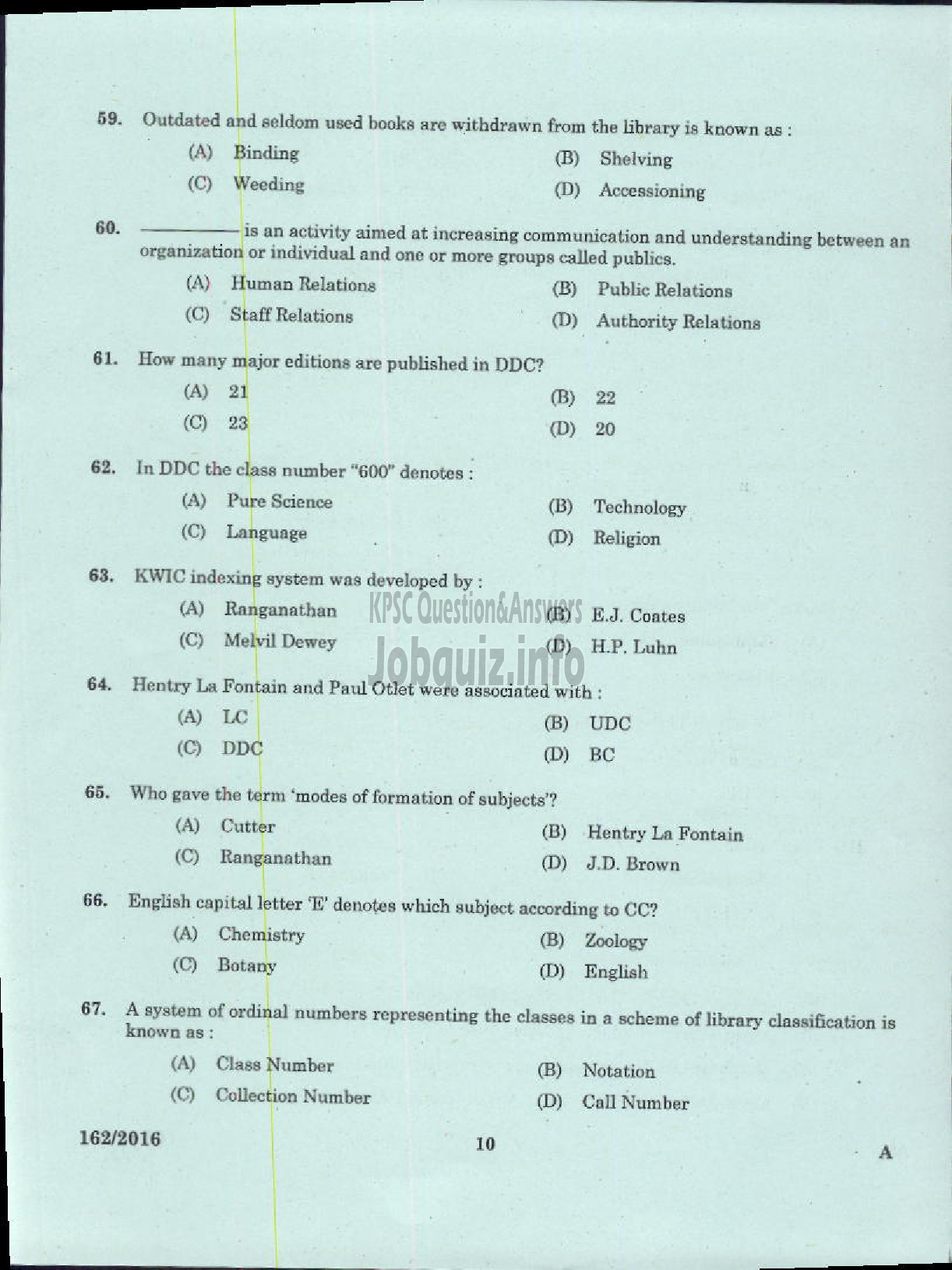 Kerala PSC Question Paper - LIBRARIAN GR IV KERALA COMMON POOL LIBRARY-8