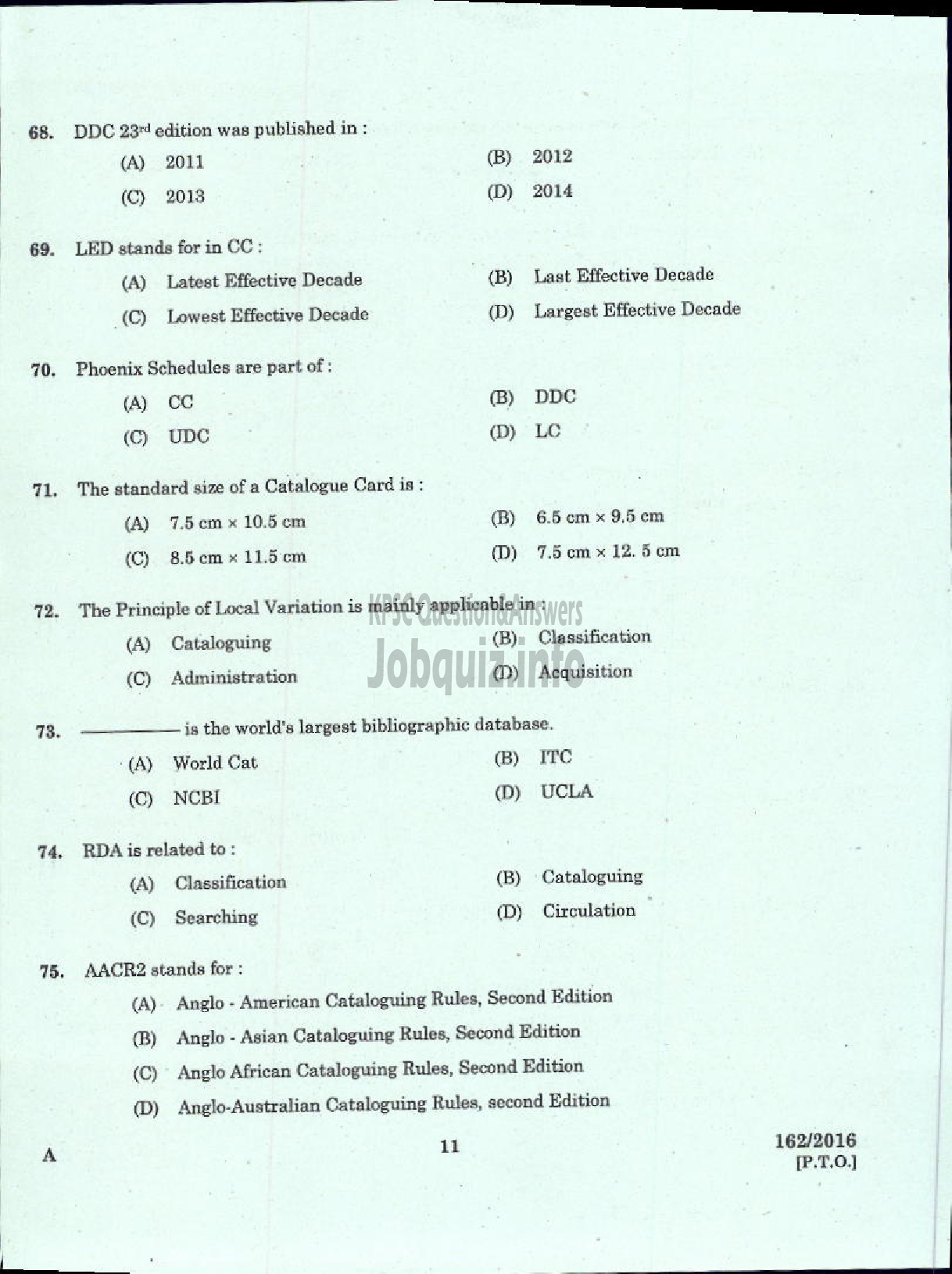 Kerala PSC Question Paper - LIBRARIAN GR IV KERALA COMMON POOL LIBRARY-9