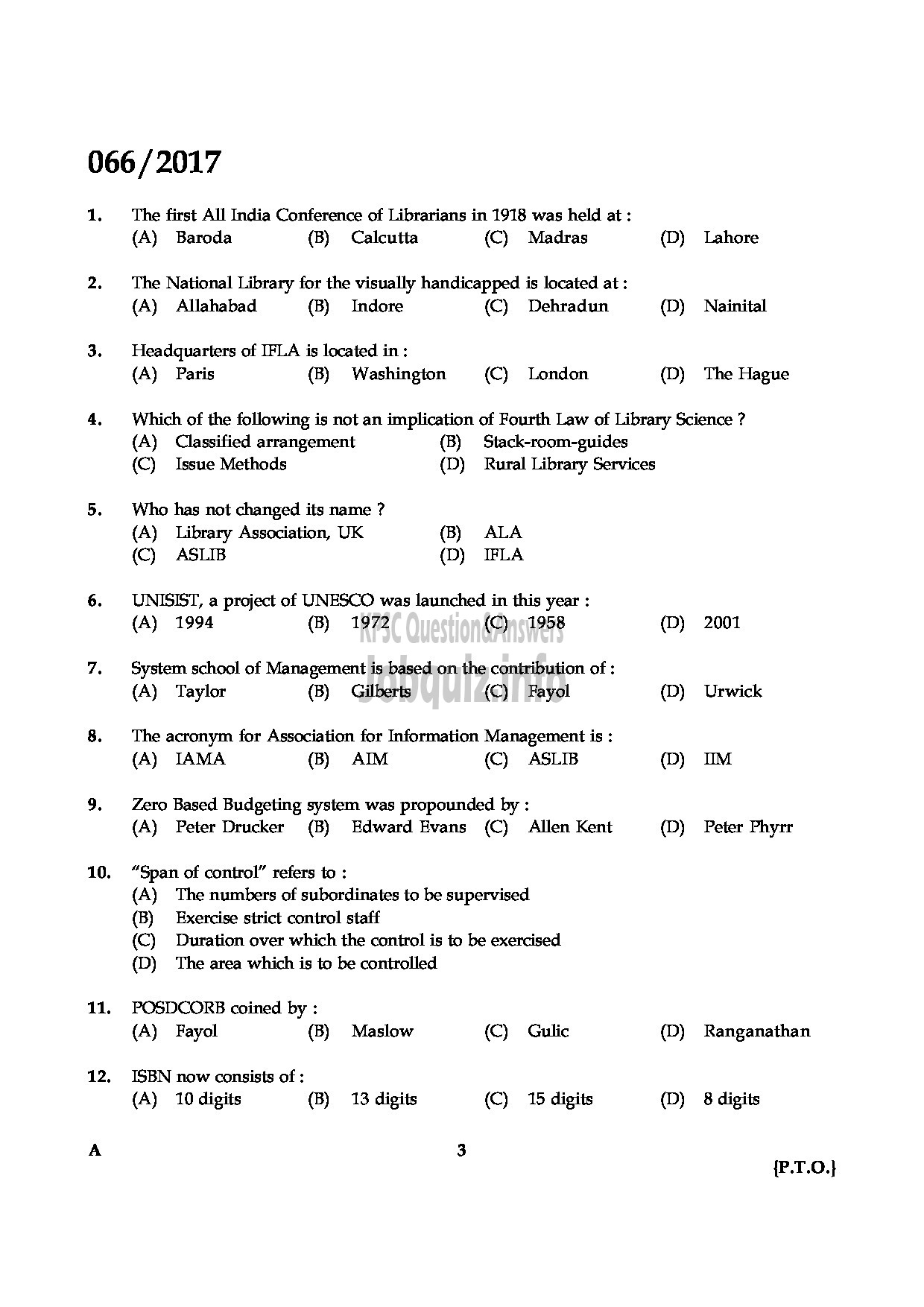 Kerala PSC Question Paper - LIBRARIAN GR IV KERALA COMMON POOL LIBRARY QUESTION PAPER-2