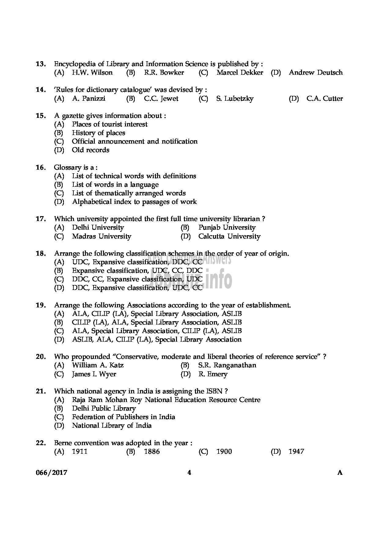 Kerala PSC Question Paper - LIBRARIAN GR IV KERALA COMMON POOL LIBRARY QUESTION PAPER-3