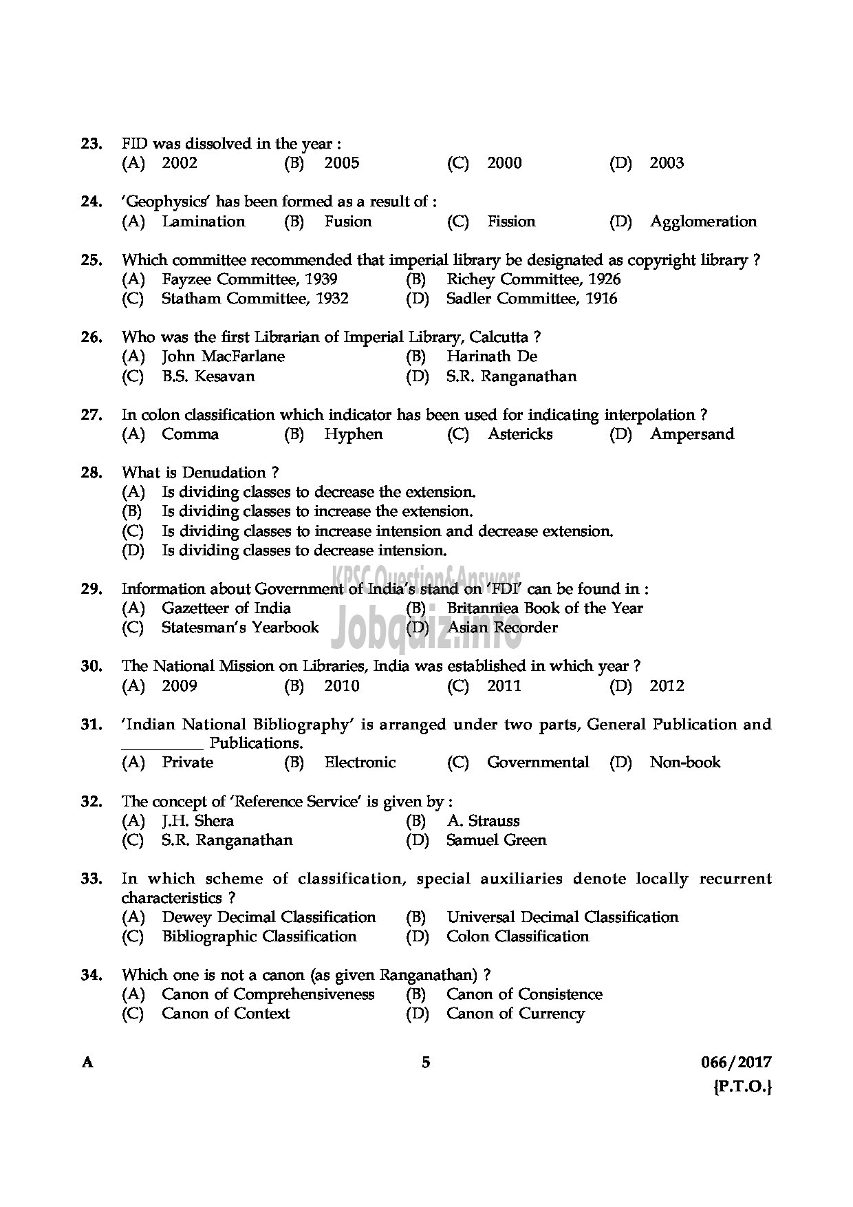 Kerala PSC Question Paper - LIBRARIAN GR IV KERALA COMMON POOL LIBRARY QUESTION PAPER-4