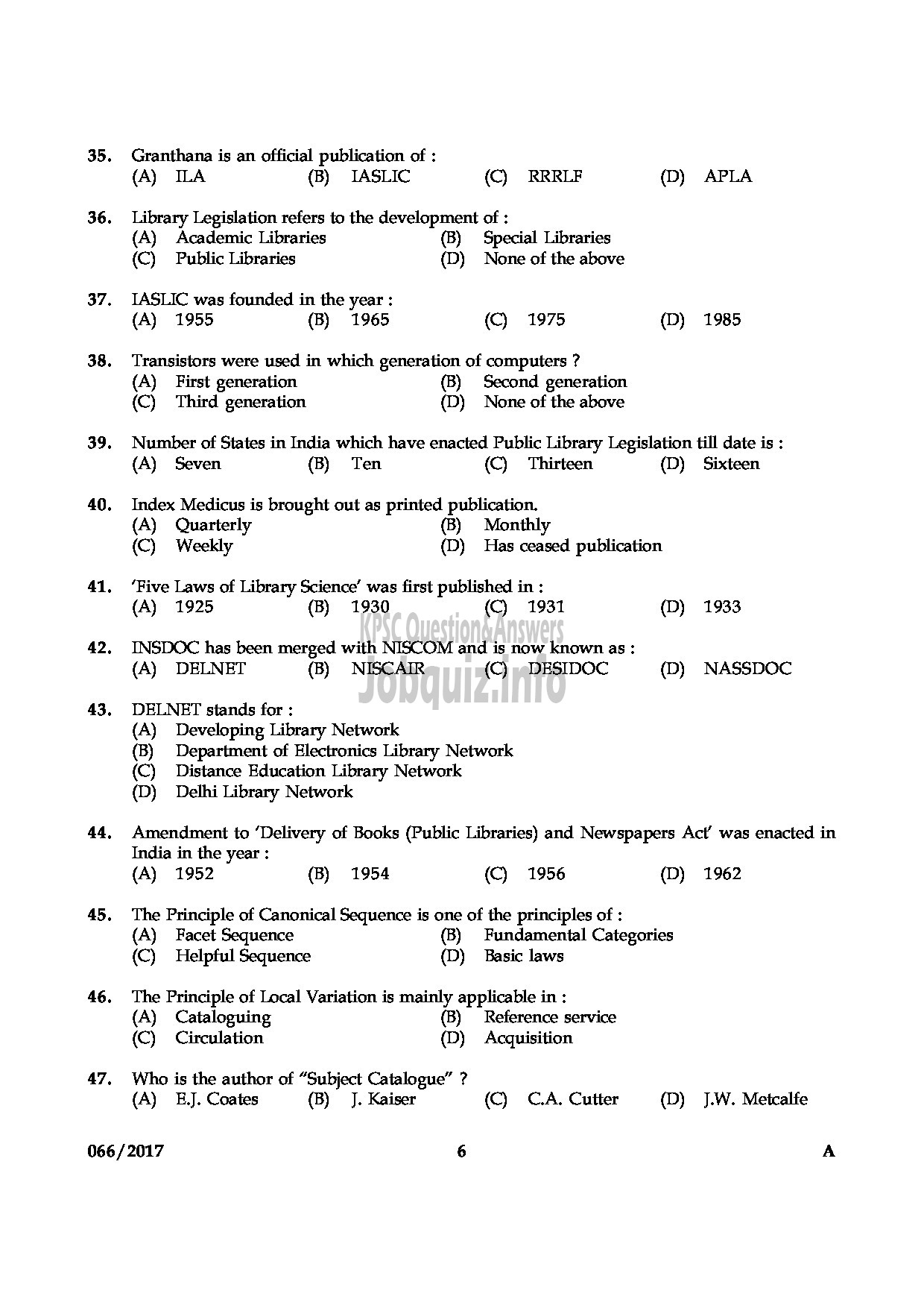 Kerala PSC Question Paper - LIBRARIAN GR IV KERALA COMMON POOL LIBRARY QUESTION PAPER-5