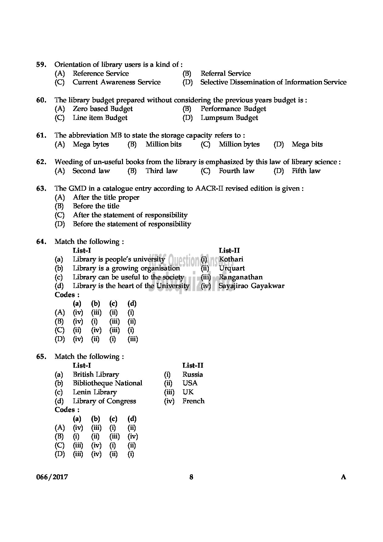 Kerala PSC Question Paper - LIBRARIAN GR IV KERALA COMMON POOL LIBRARY QUESTION PAPER-7