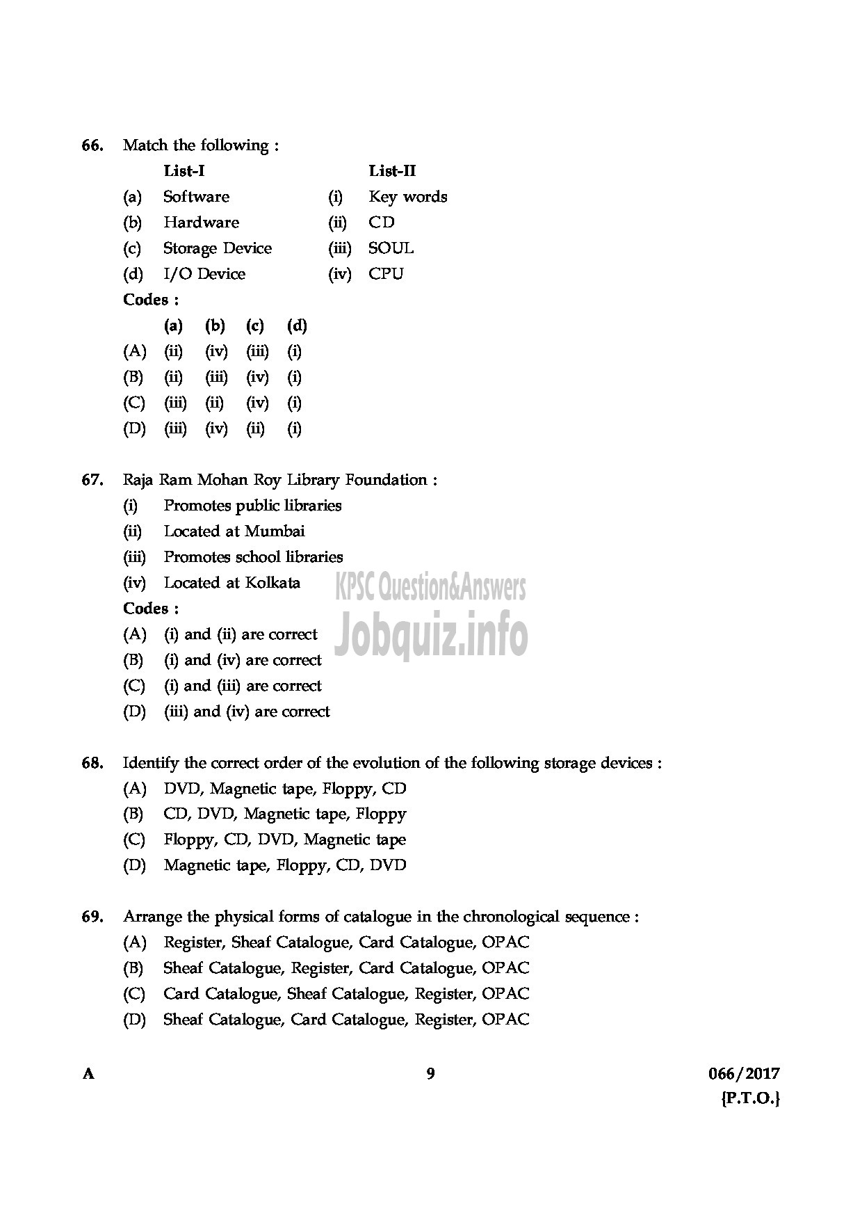 Kerala PSC Question Paper - LIBRARIAN GR IV KERALA COMMON POOL LIBRARY QUESTION PAPER-8