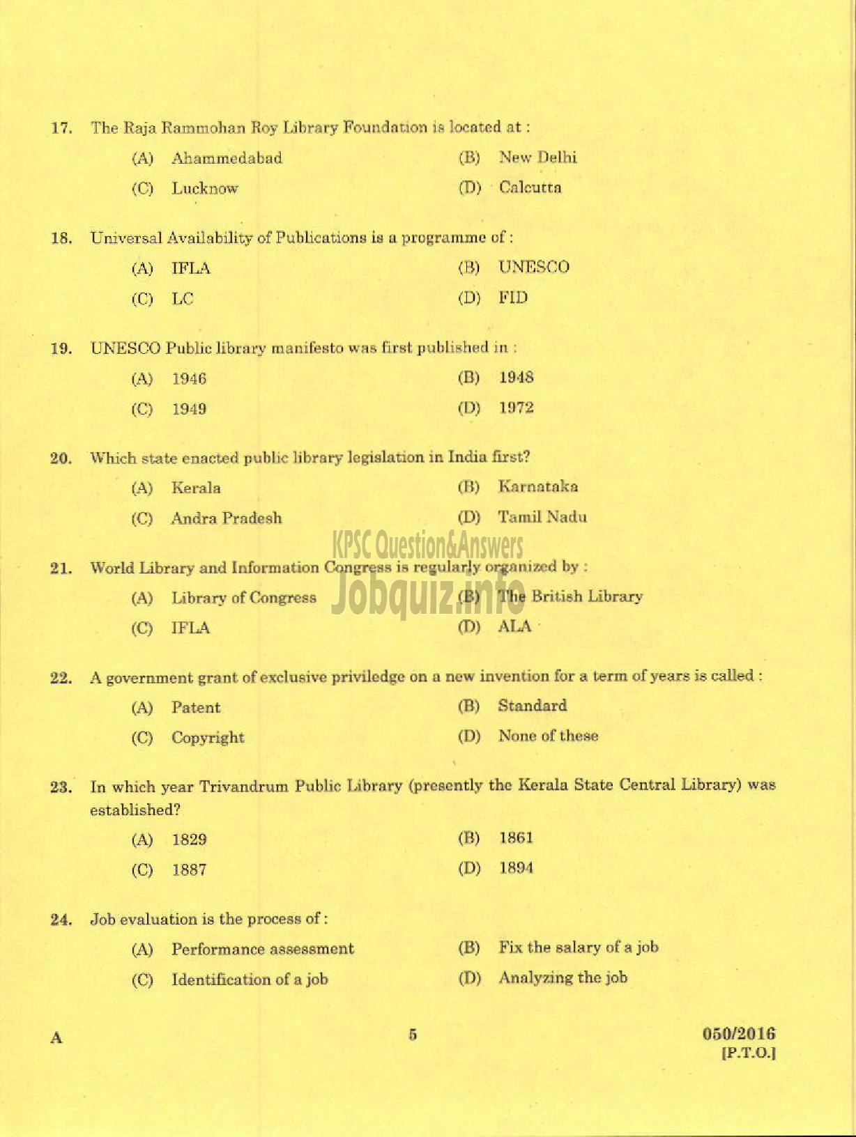 Kerala PSC Question Paper - LIBRARIAN GR IV KERALA STATE CENTRAL LIBRARY-3