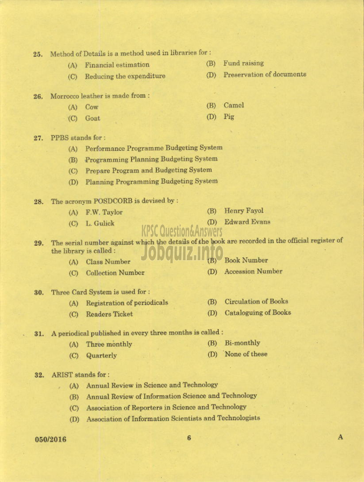 Kerala PSC Question Paper - LIBRARIAN GR IV KERALA STATE CENTRAL LIBRARY-4