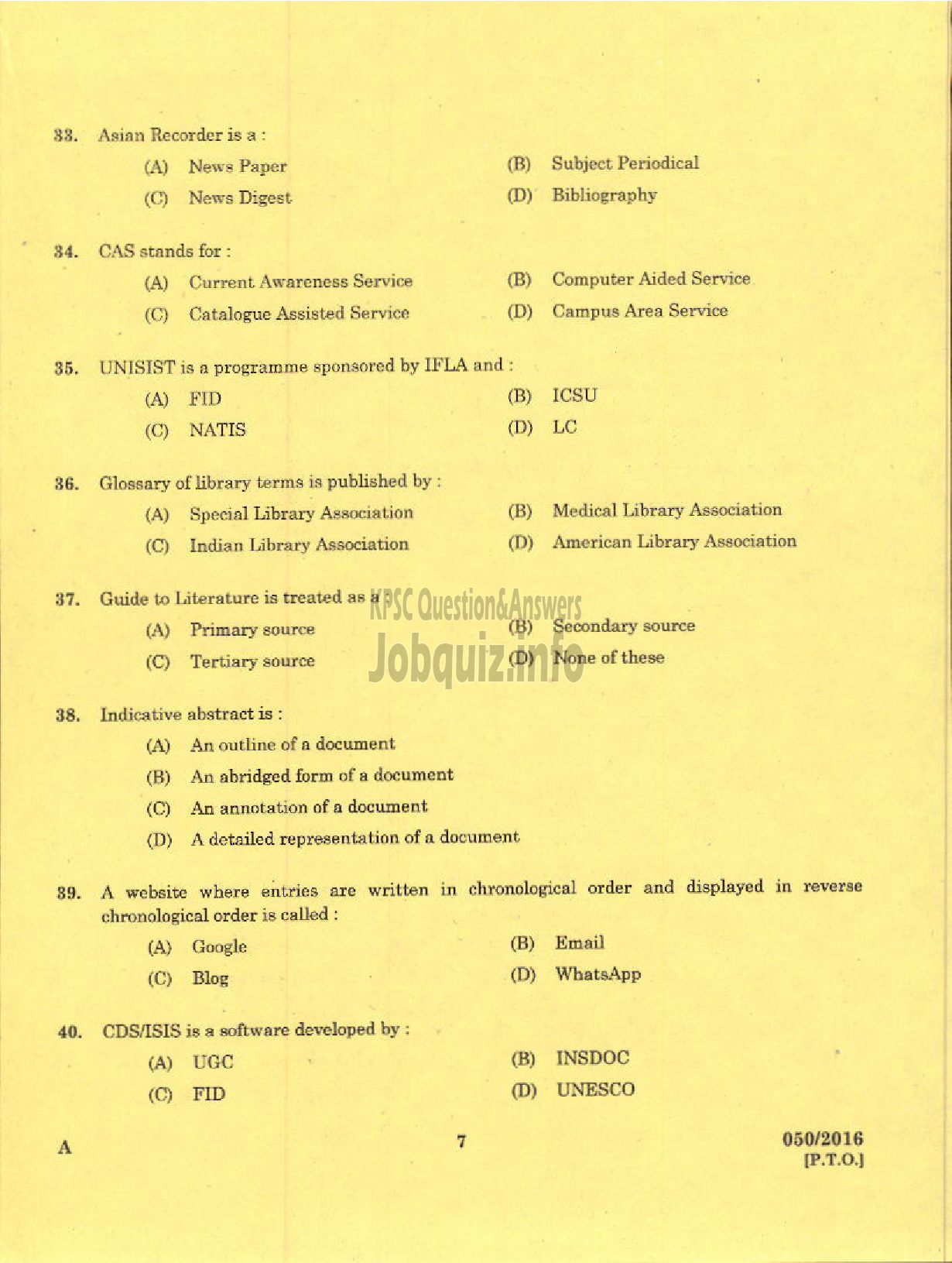 Kerala PSC Question Paper - LIBRARIAN GR IV KERALA STATE CENTRAL LIBRARY-5